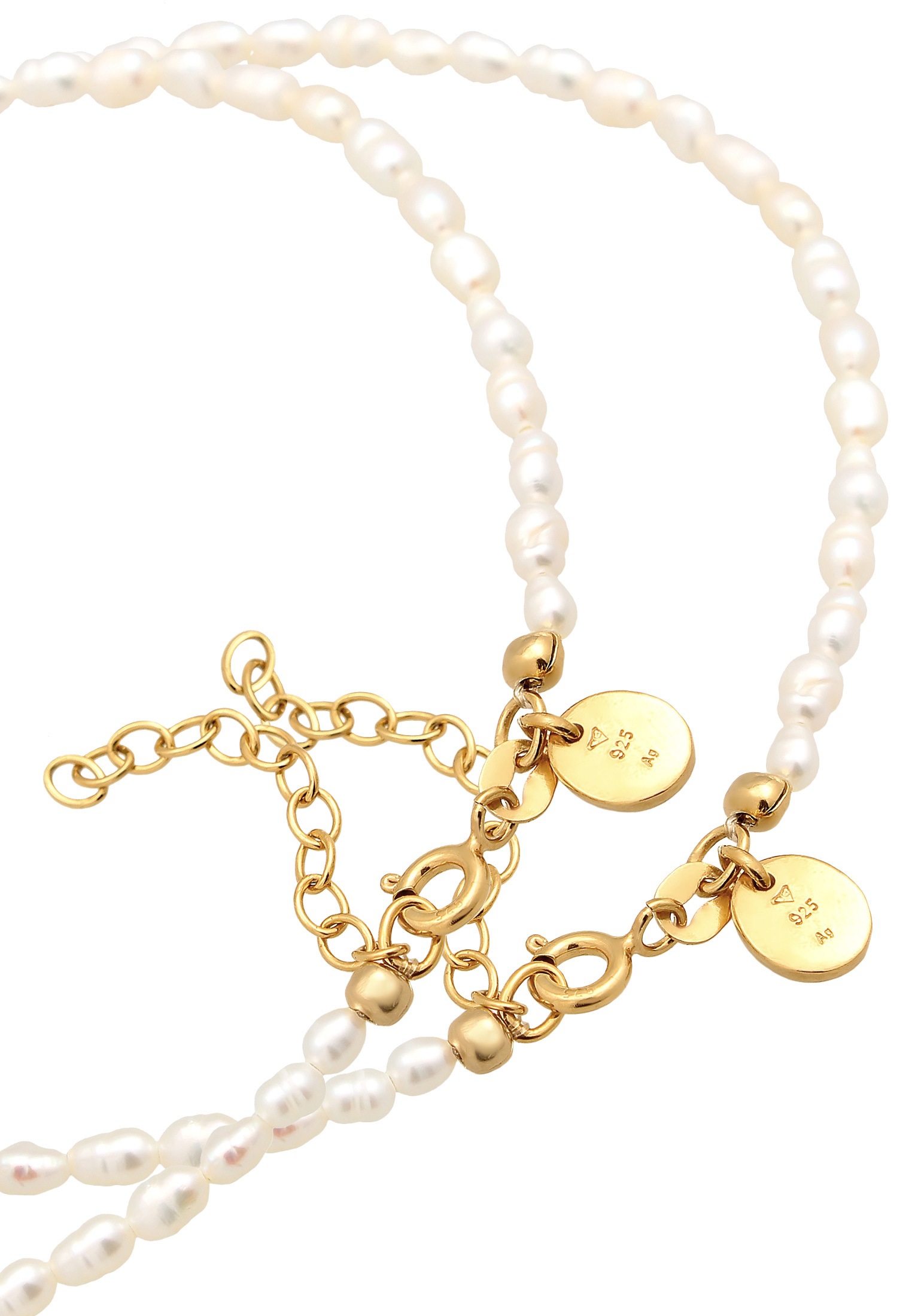 Elli Premium Ohrring und Ketten Set »Schmuckset Perlen Kunststoff 925 Sterling Silber vergoldet« ()