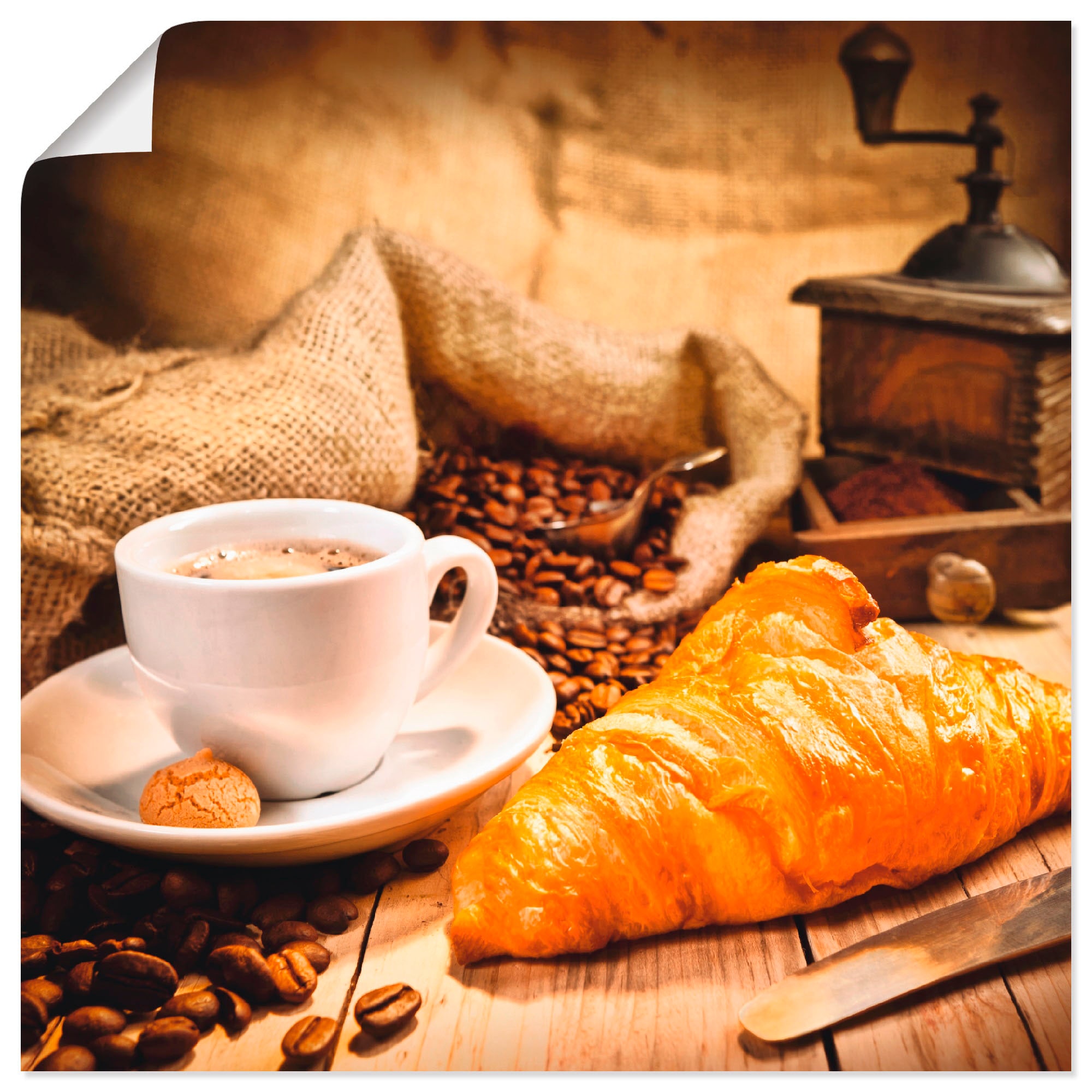 Artland Wandbild »Kaffeetasse mit Croissant«, Getränke, (1 St.), als Leinwandbild, Poster in verschied. Größen