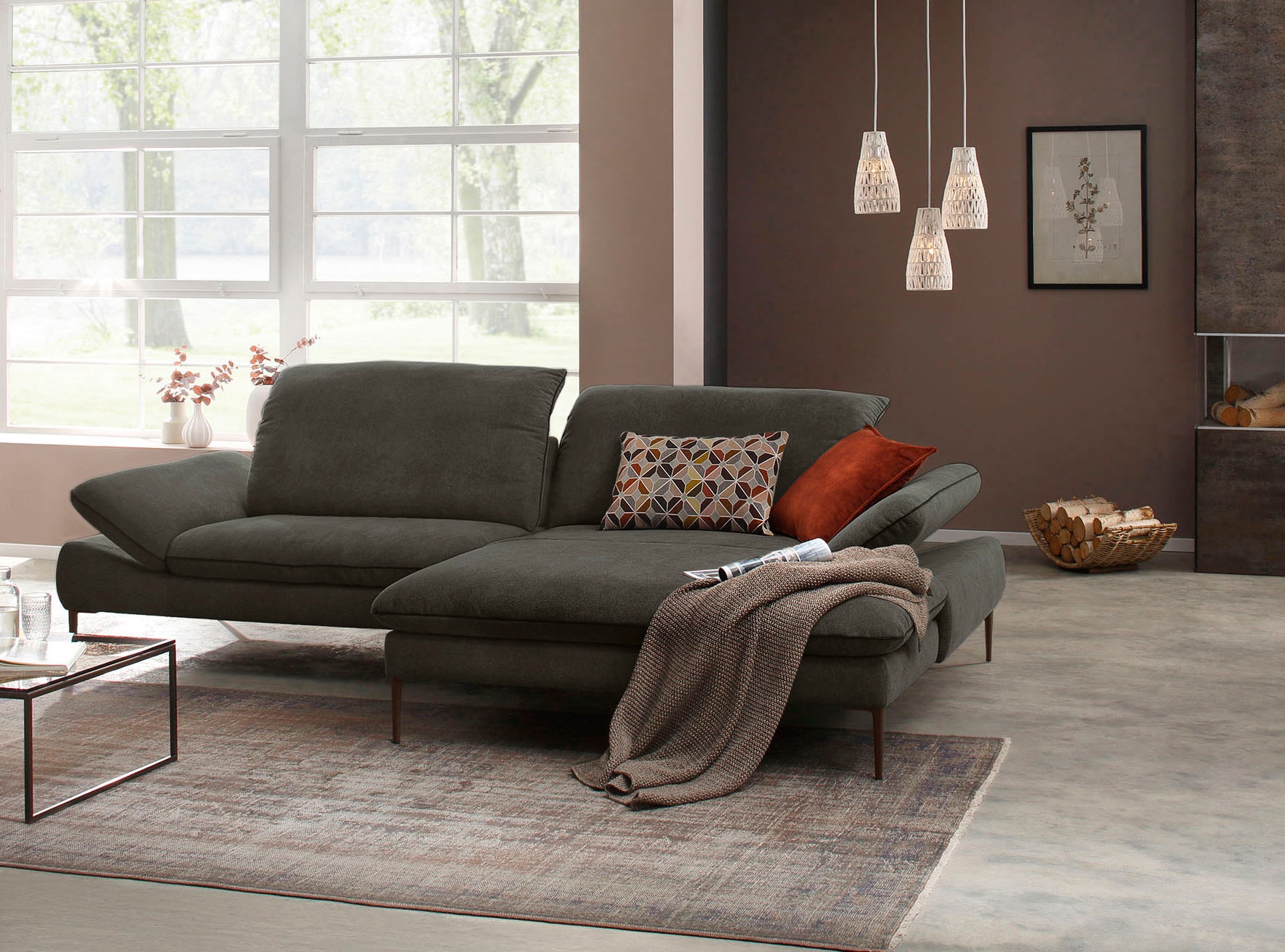 W.SCHILLIG Ecksofa "enjoy&MORE, Designsofa, elegant und bequem, L-Form" Sitztiefenverstellung, Füße bronze pulverbeschichtet, Breite 294 cm