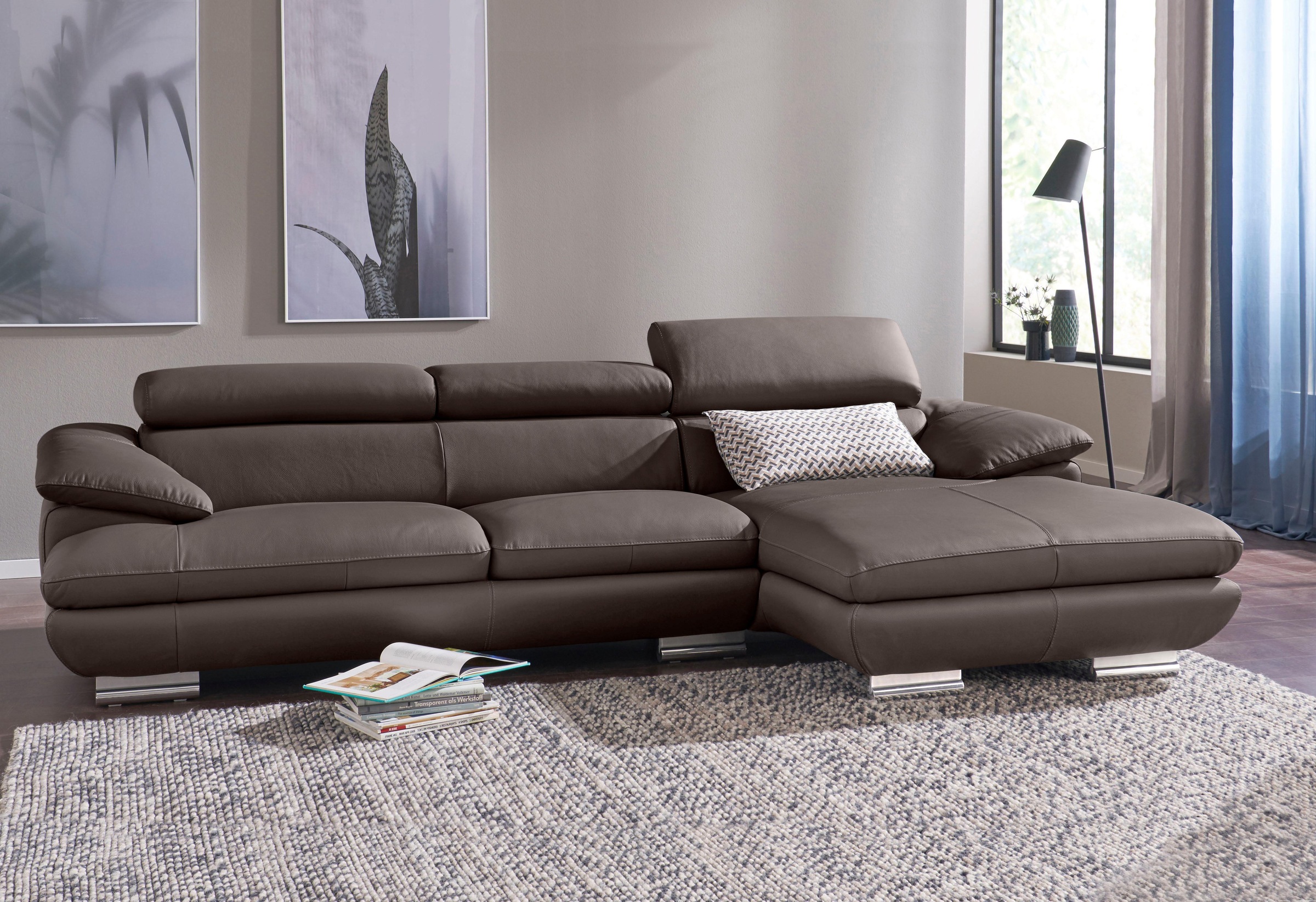 CALIA ITALIA Ecksofa »Magic, ein italienisches Sofa zum Träumen, erstklassiger Sitzkomfort«, mit verstellbaren Kopfteilen, in 2 Lederqualitäten