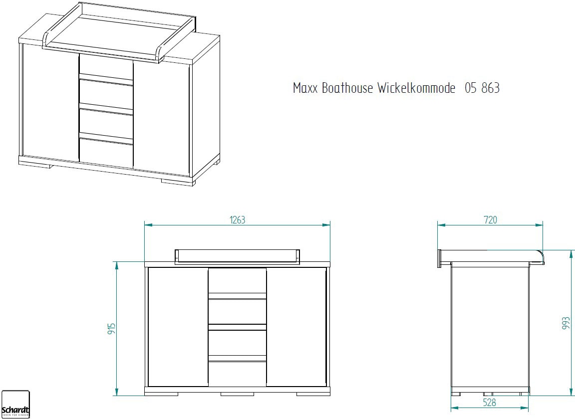 Schardt Babyzimmer-Komplettset »Maxx Boathouse«, (Set, 3 St., Kinderbett, Schrank, Wickelkommode), Made in Germany; mit Kinderbett, Schrank und Wickelkommode