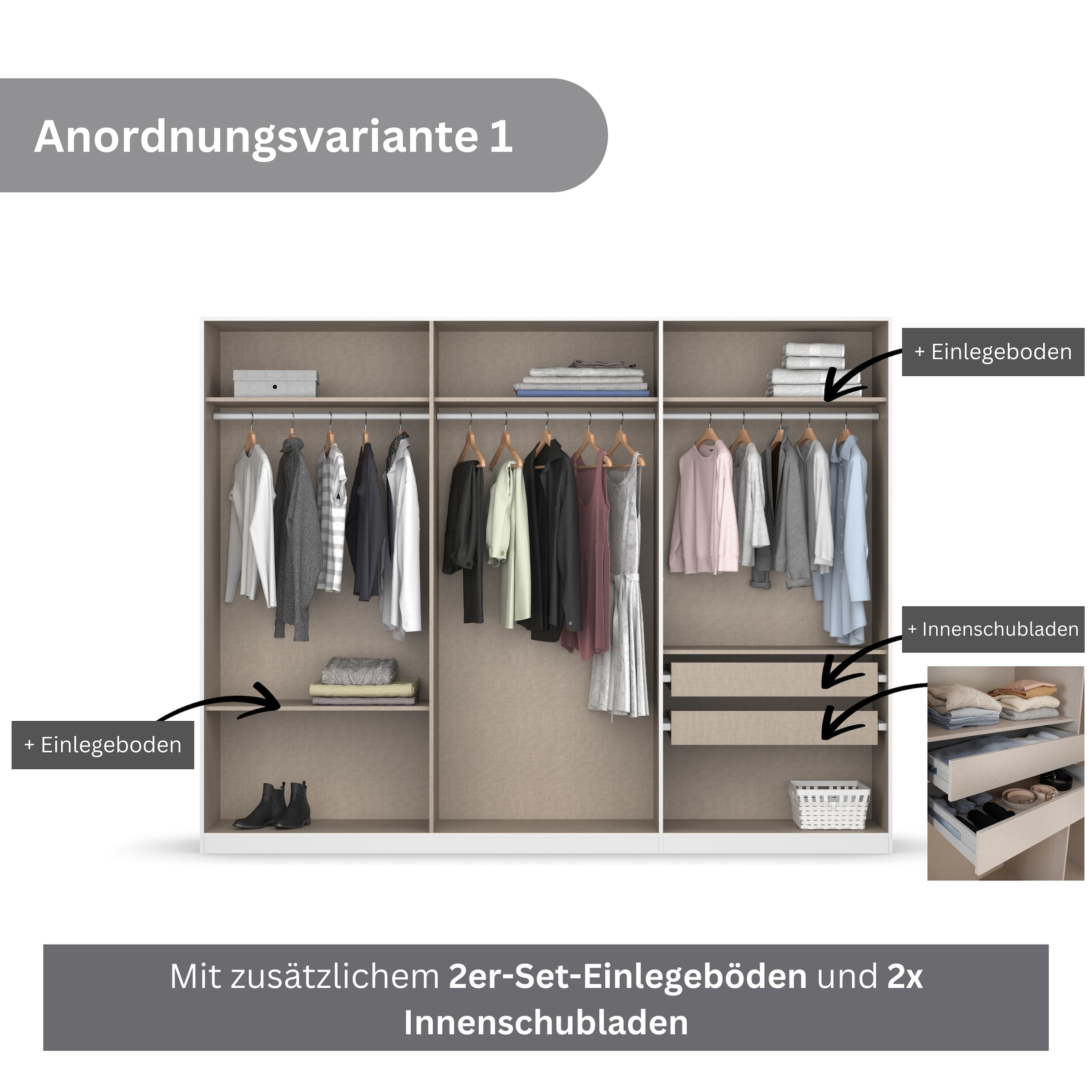 rauch Drehtürenschrank »Kleiderschrank Schrank Garderobe KOLUNA mit Dekor-Front«, inkl. 2 Innenschubladen sowie extra Einlegeböden MADE IN GERMANY