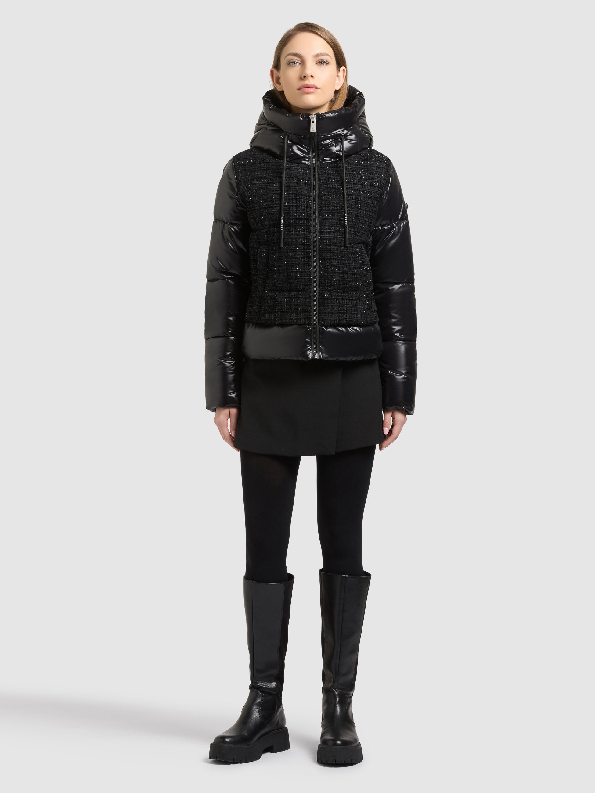 khujo Steppjacke »GRIEDA« mit Kapuze elastische Windstopperbündchen, Materialmix: Stepp und Boucle