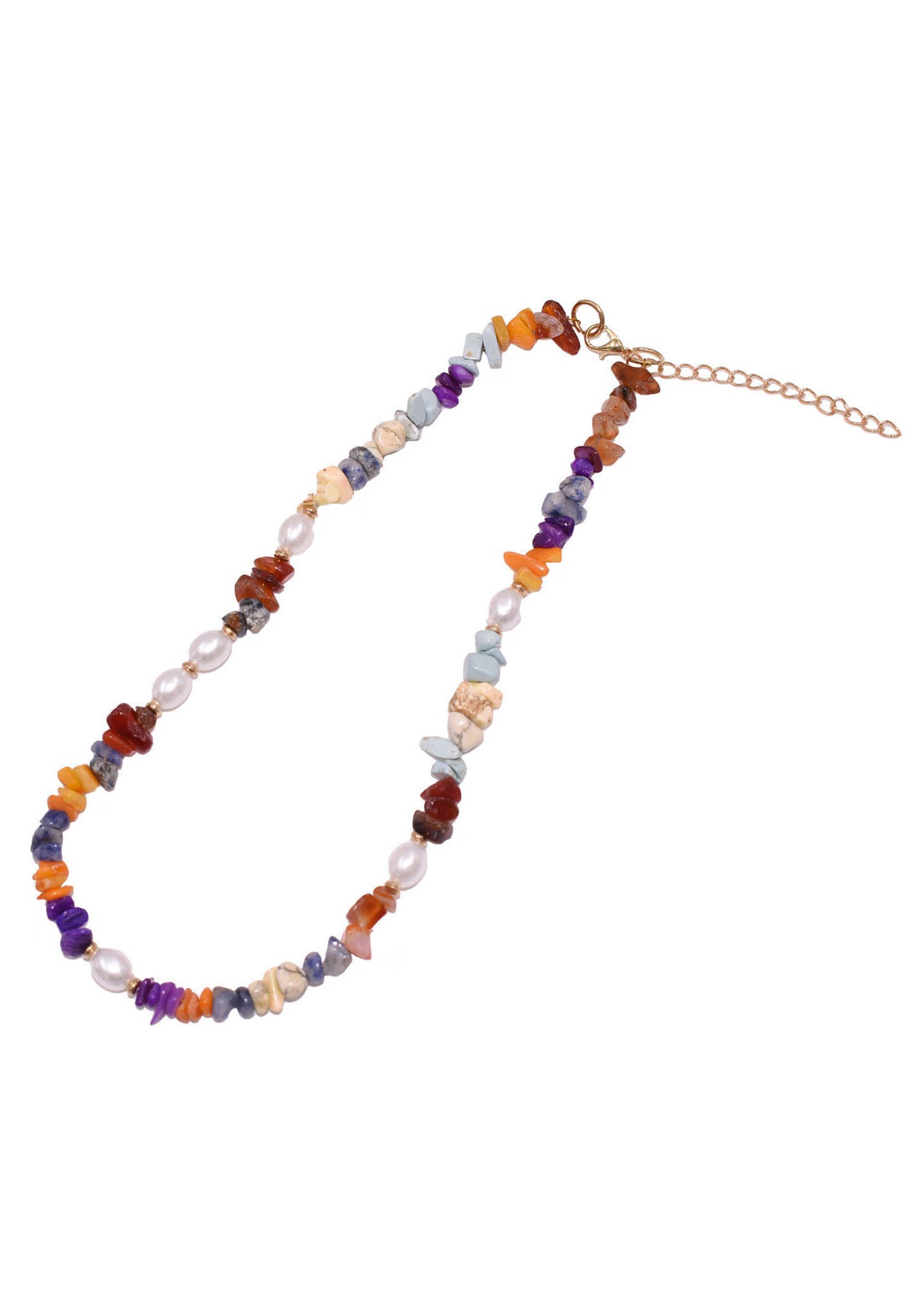 Collier FIRETTI "Schmuck Geschenk Halsschmuck Halskette Edelstein Farbstein Achat", bunt (gelbgoldfarben, rot, blau, orangerot, weiß, grün), Halsketten, Damen, Messing Perlen, L: 45 B: 10mm, Messing, Perlen, Collier, mit Achat, Sodalith, Karneol, Quarz -  3