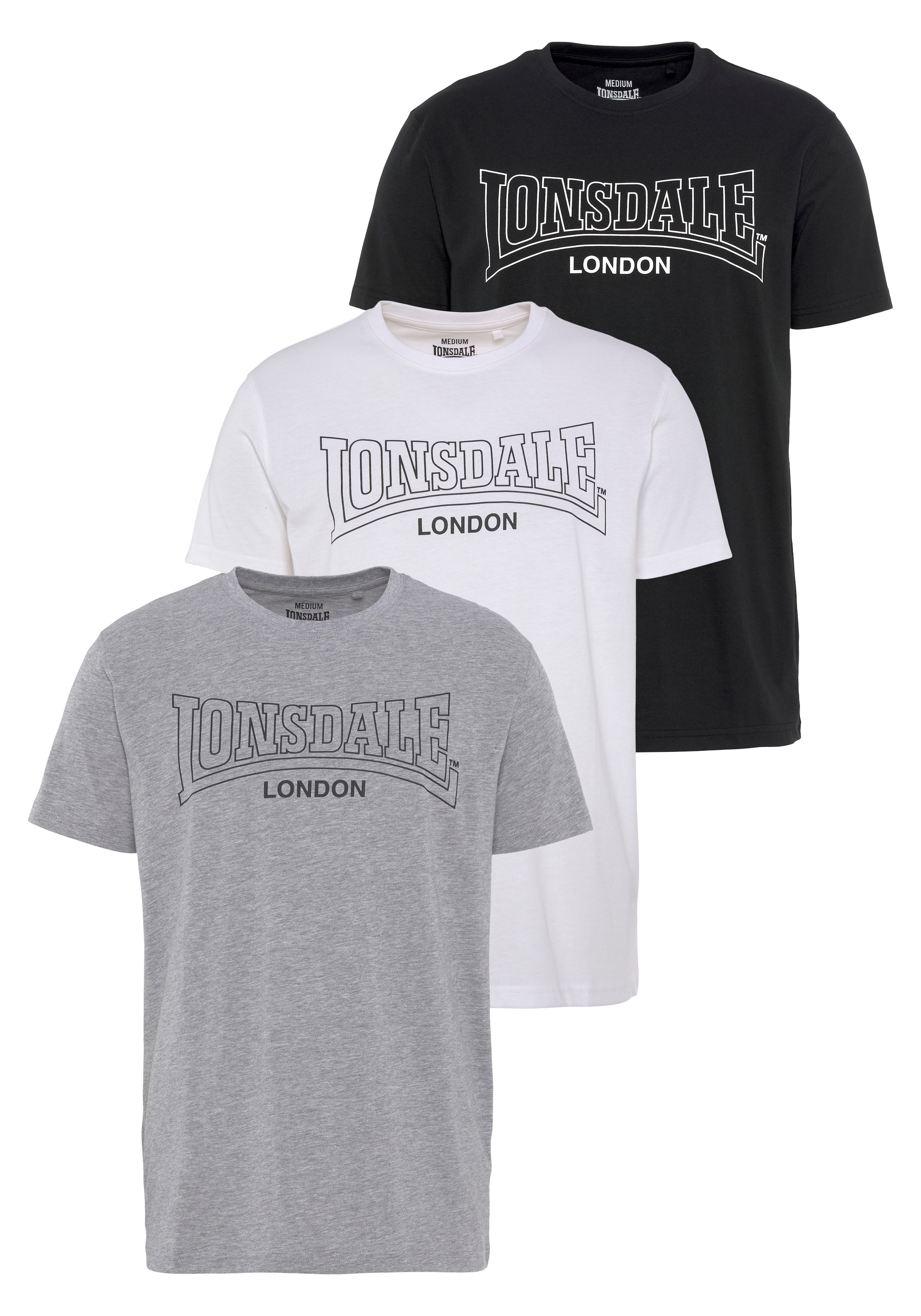 Lonsdale T-Shirt "Packung" Packung, 3 Stk. Dreierpack, Kurzarm, mit Rundhalsausschnitt, aus Baumwollmischung