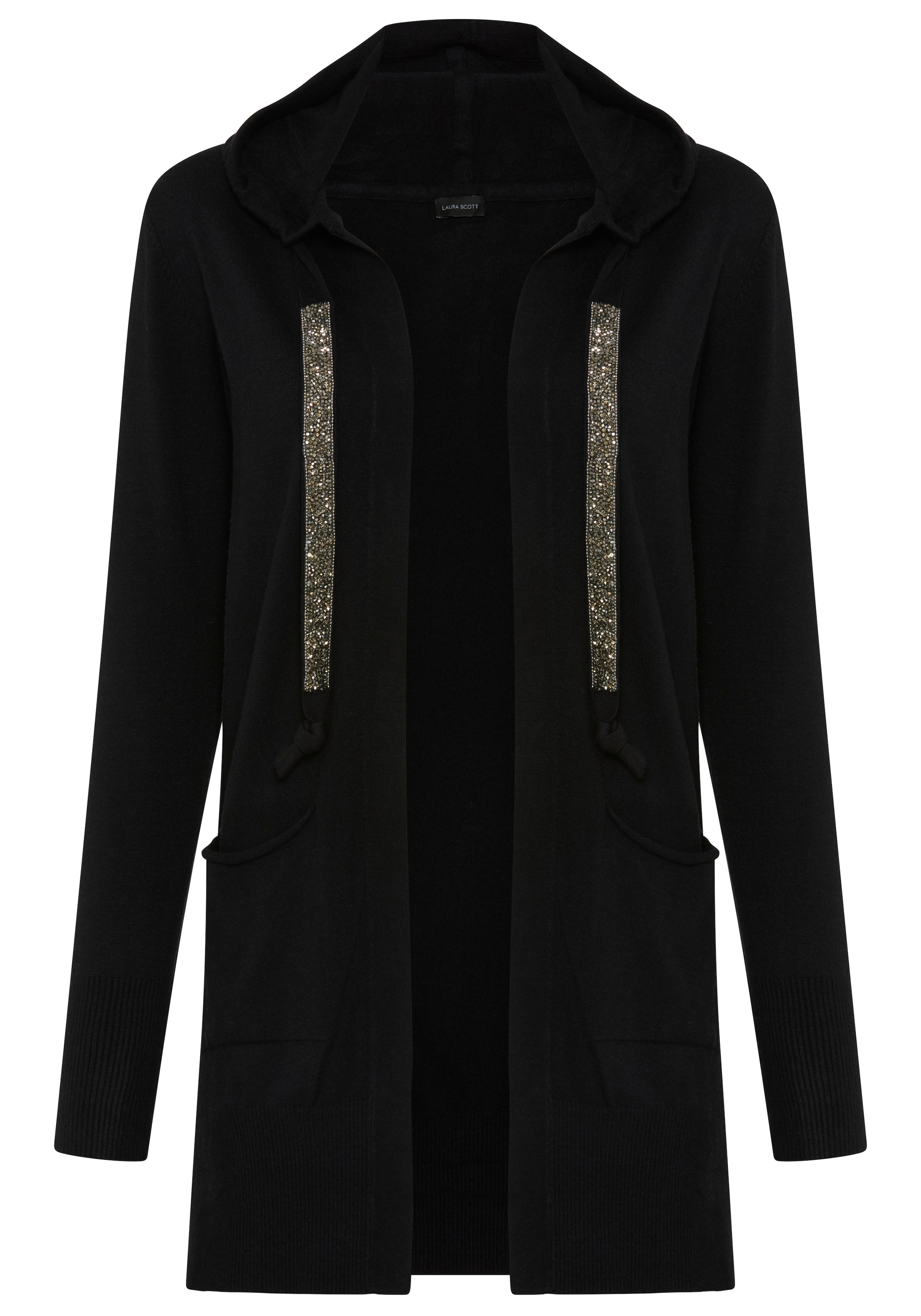Laura Scott Kapuzenstrickjacke mit Kapuze und glitzernden Bändern