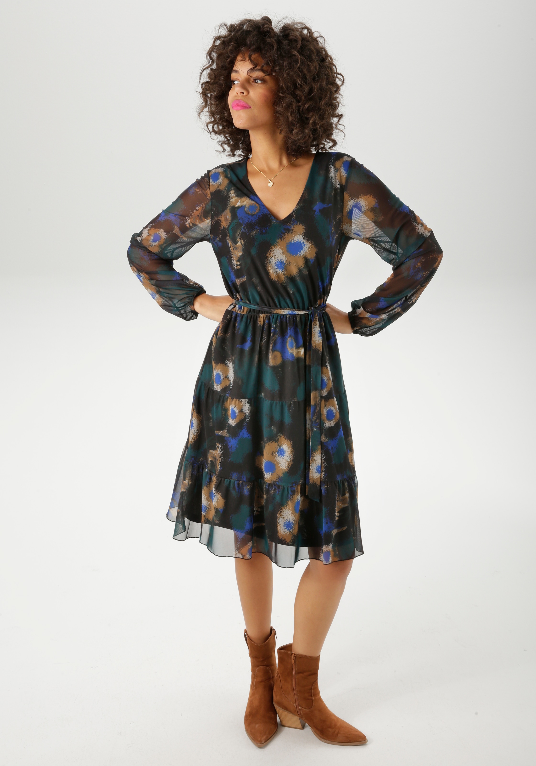 Aniston CASUAL Tunikakleid mit abnehmbarem Bindeband, mit grafischen Batik- günstig online kaufen