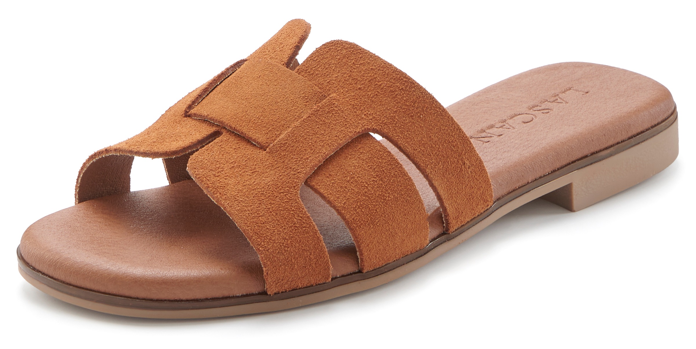 Pantolette LASCANA "Mule, Sandale, offener Schuh", Damen, Gr. 41, braun (camelfarben), Obermaterial: 100% Rindsleder. Decksohle: 100% Textilmaterial. Futter: 100% Textilmaterial. Laufsohle: 100% Synthetik, unifarben, Schuhe Pantolette, aus hochwertigem Le 3