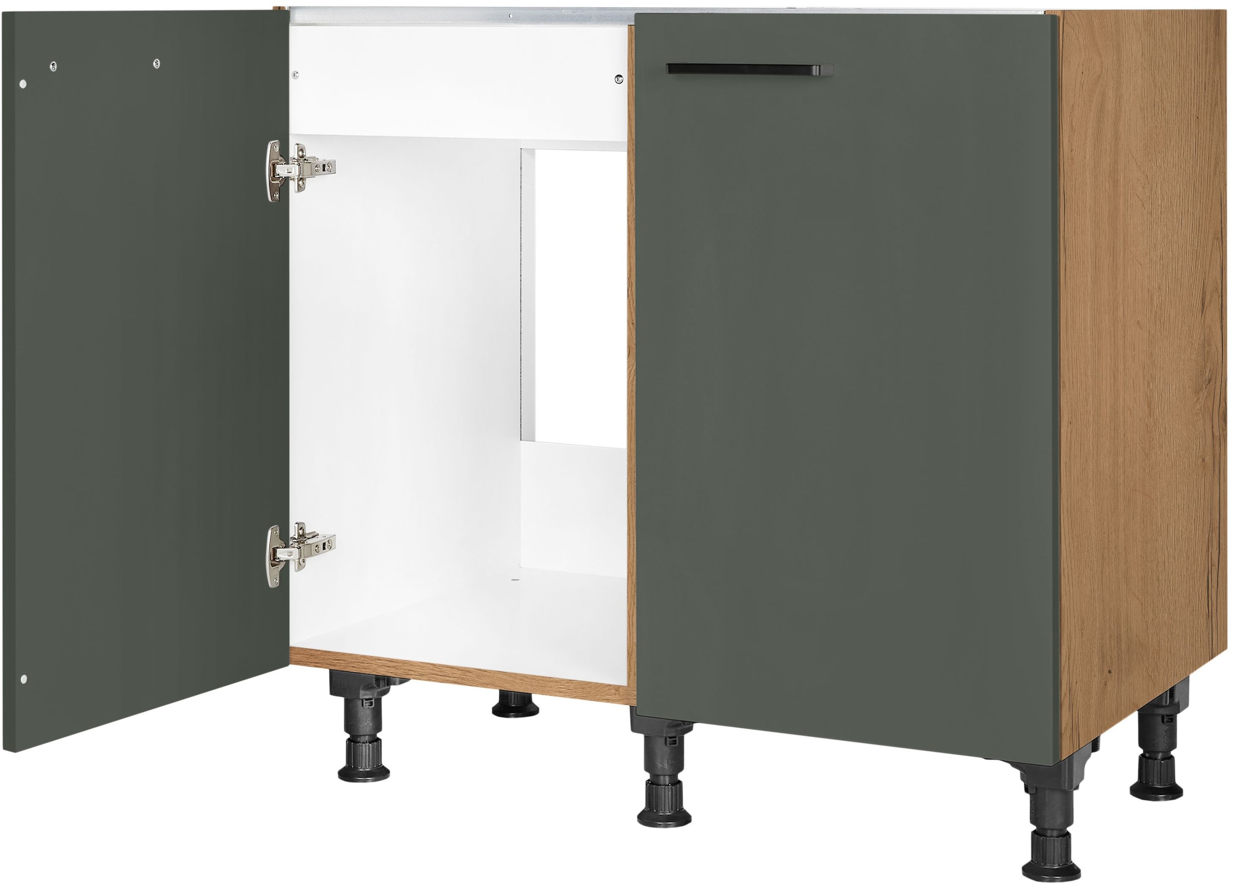 nobilia® Spülenschrank »"Easytouch", vormontiert, mit höhenverstellbaren Sockelfüßen,«, Breite 90 cm