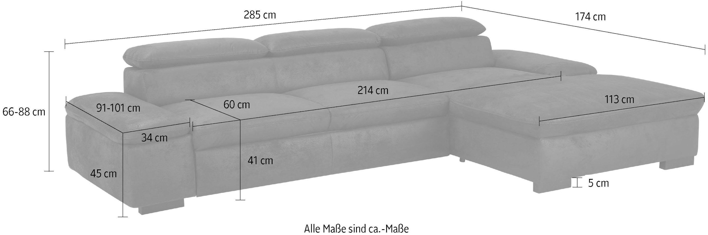 Home affaire Ecksofa »Alberto L-Form« mit Kopfteilverstellung, wahlweise mit Bettfunktion