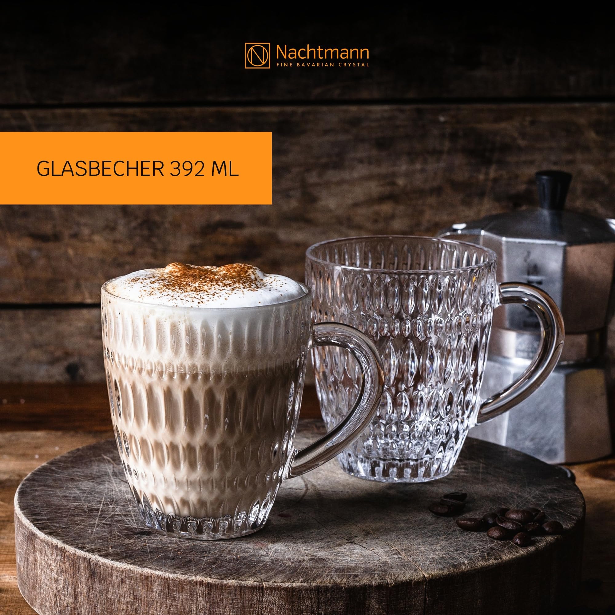 Nachtmann Becher »Kaffeebecher Ethno Barista 392 ml 2er Set transparent«
