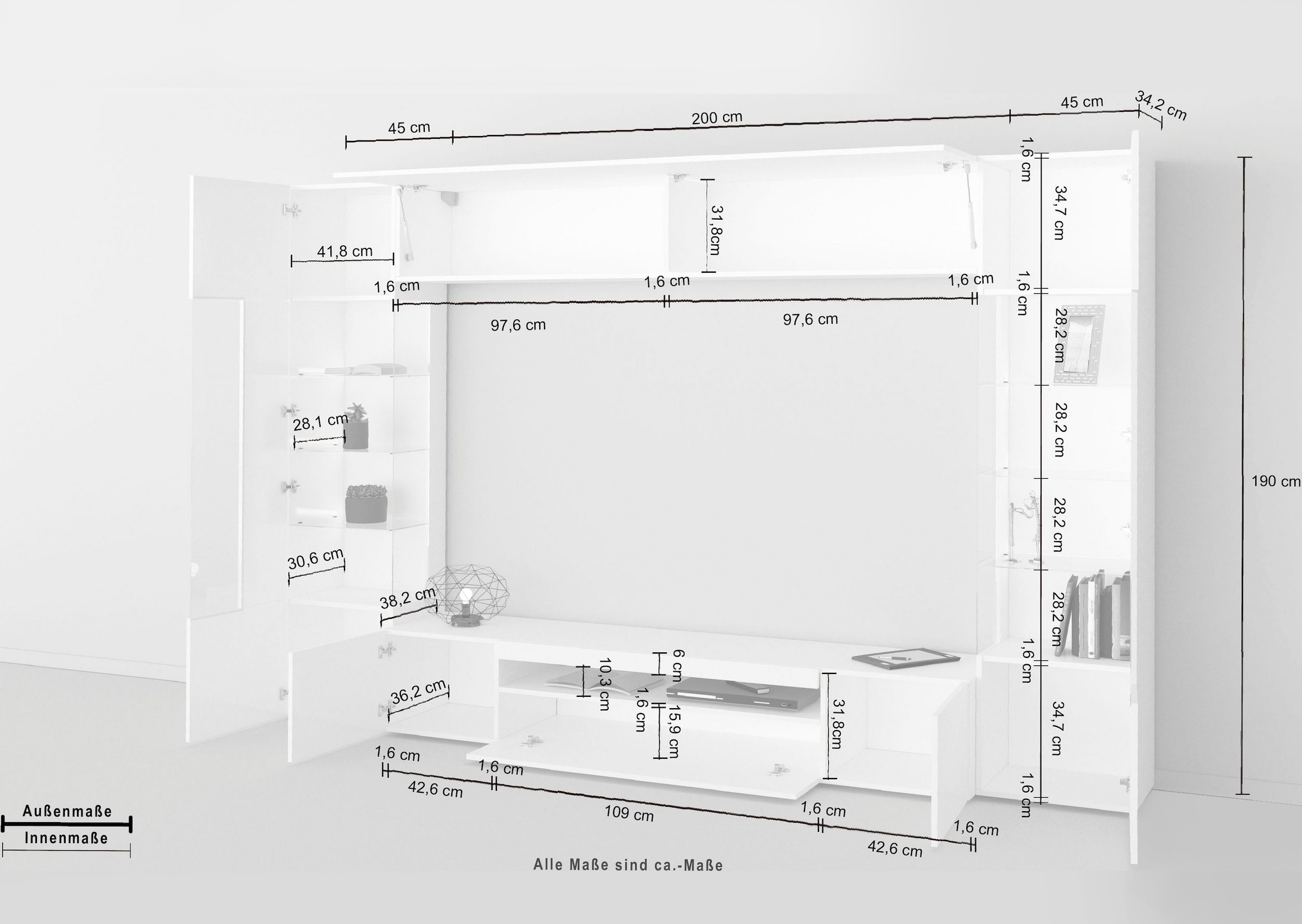 INOSIGN Wohnwand »New Egypt«, (4 St., Breite 290cm), bestehend aus 2 Stauraumvitrinen, 1 Lowboard, 1 Hängeschrank
