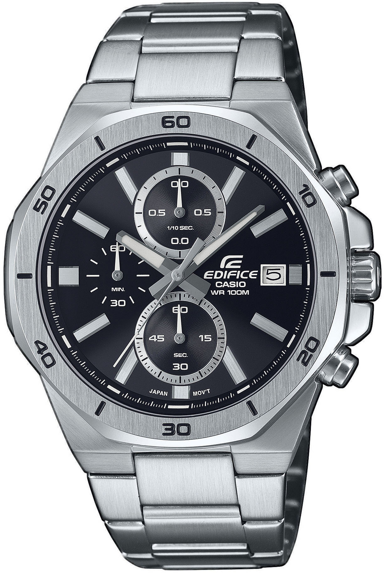 CASIO EDIFICE Herren Chronograph, silber, Armbanduhren, Quarzuhr, Armbanduhr,Herrenuhr, Edelstahlarmband,bis 10bar wasserdicht