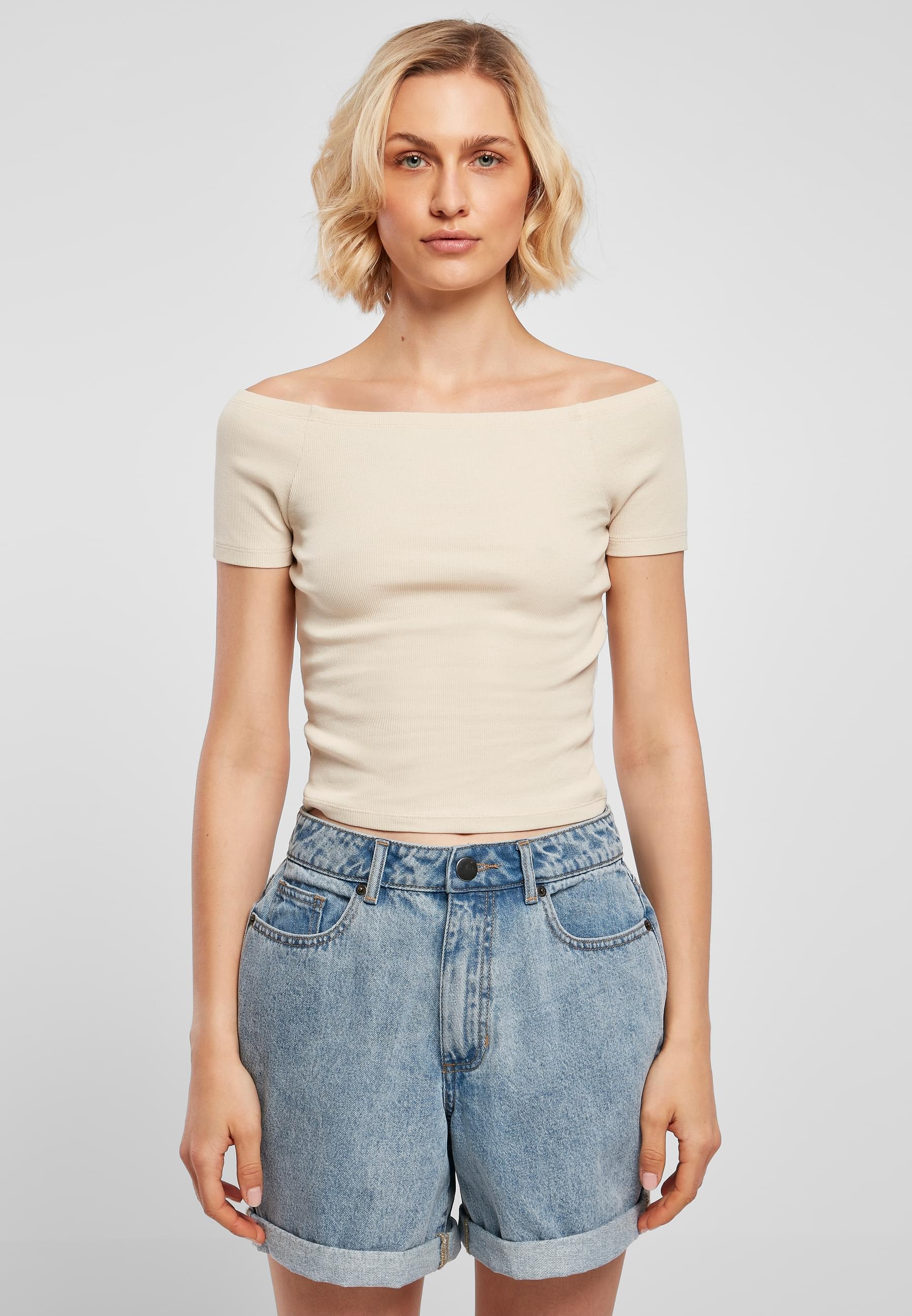 URBAN CLASSICS T-Shirt »Urban Classics Damen Ladies Off Shoulder Rib Tee«