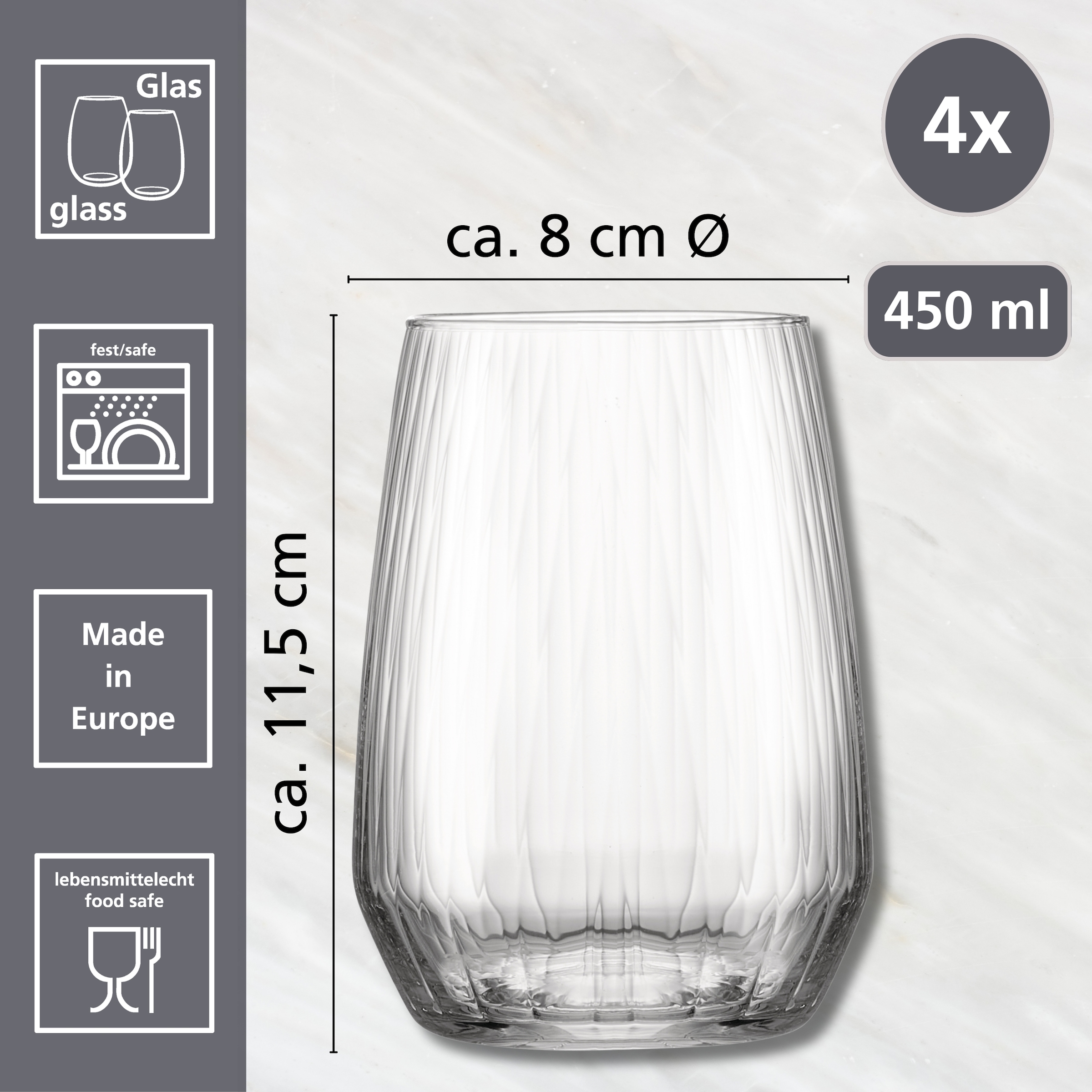 Ritzenhoff & Breker Longdrinkglas »Jive«, (Set, 4 tlg.), 4er Set, je 450 ml