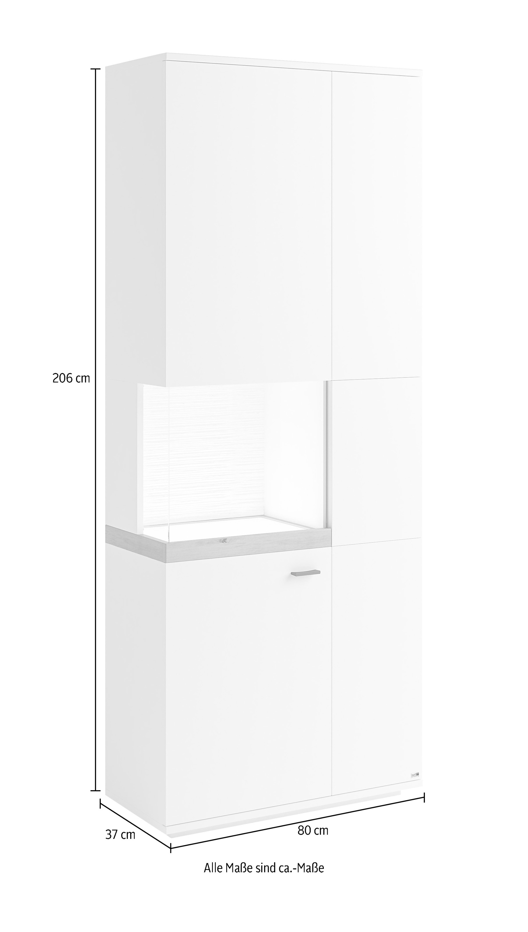 set one by Musterring Glasvitrine, Farben weiß oder grau mit Eicheabsetzung, mit LED-Beleuchtung