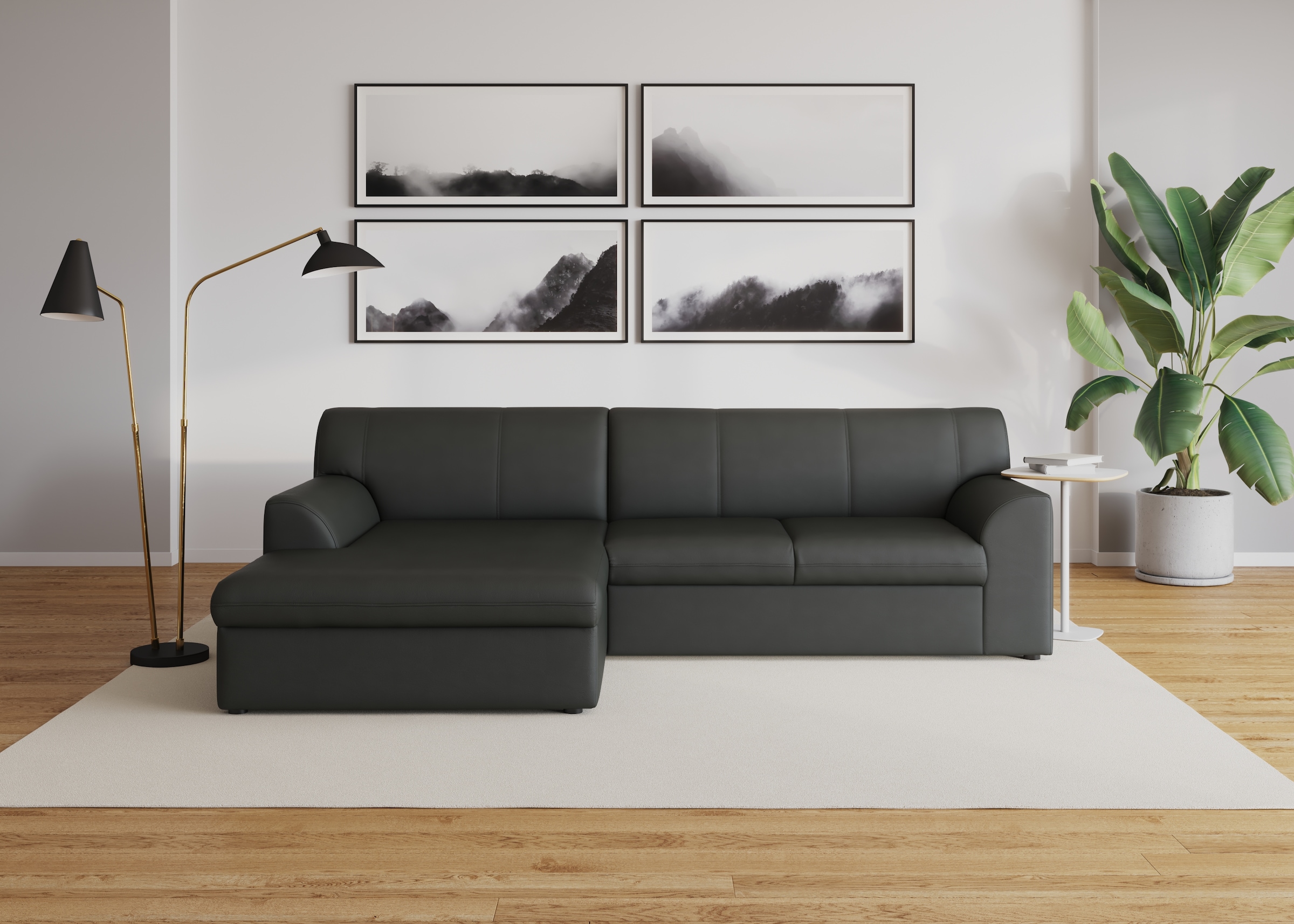 DOMO collection 1100000002199 "Topper, elegant und zeitlos, kompaktes Stellmaß 245/155cm, L-Form" mit Recamiere, wahlweise mit Schlaffunktion