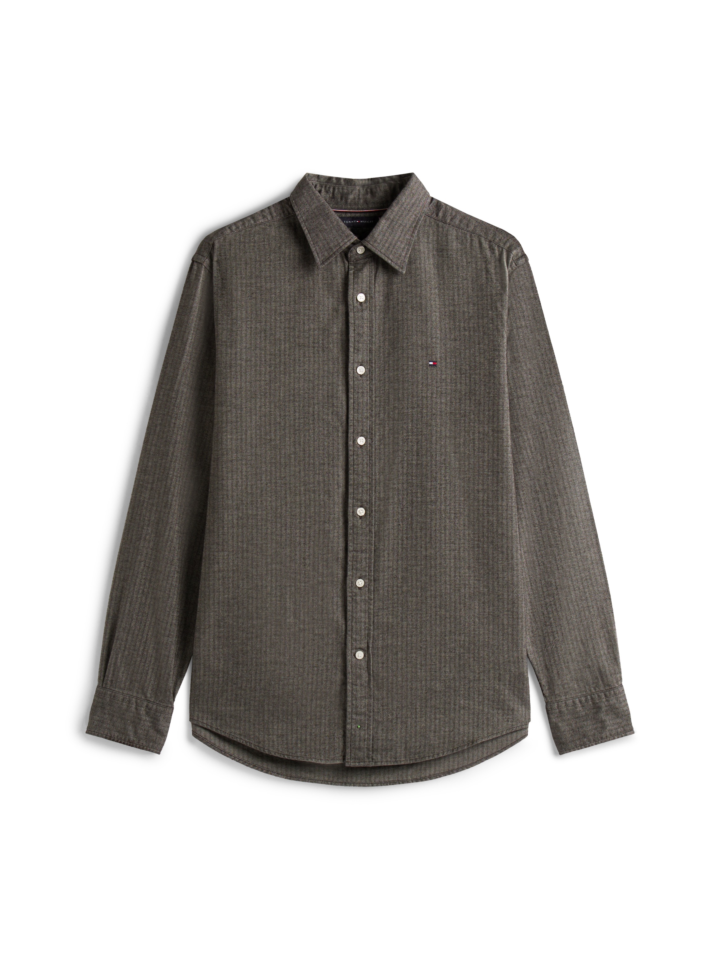 Langarmhemd TOMMY HILFIGER "FLANNEL HERRINGBONE SHIRT", Herren, Gr. L, N-Gr, hydrogen grau, Web, Obermaterial: 100% Baumwolle, unifarben, regular fit normal, Rundhals, eingesetzt 1-Knopf-Manschette, Hemden, Regular fit 3