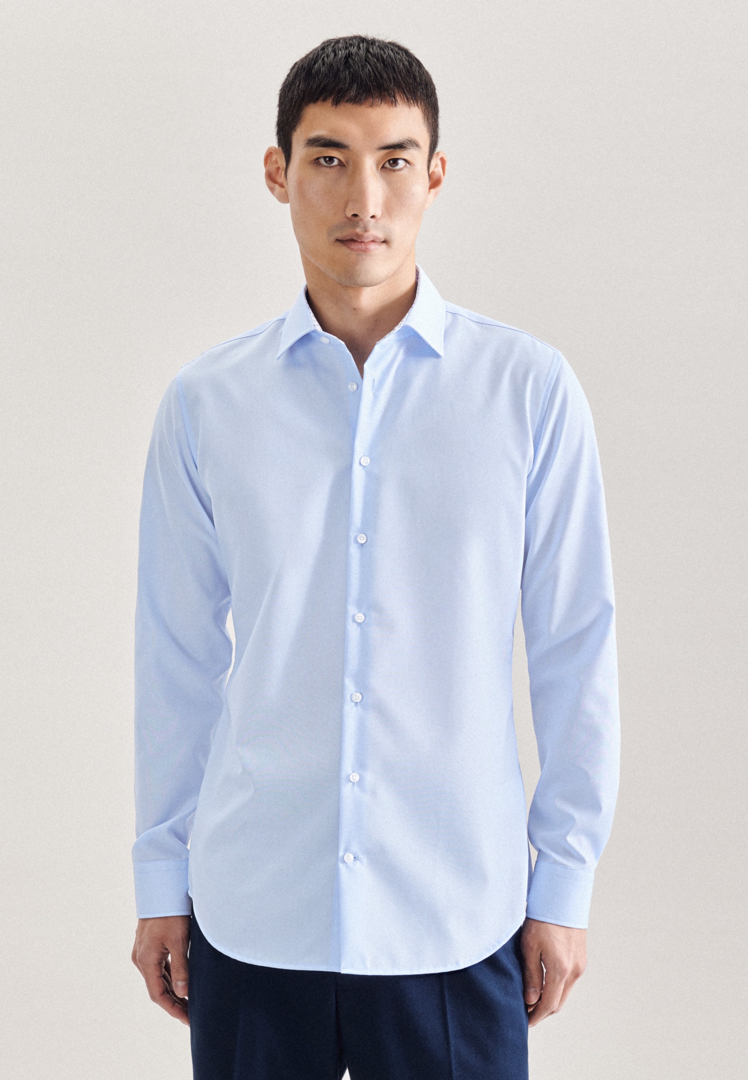 Businesshemd SEIDENSTICKER "X-Slim", Herren, Gr. S (38), normale Ärmellängen, blau (hellblau), 100% Baumwolle, unifarben, skinny fit, 2-Knopf-Manschette, Hemden, X-Slim 1/1 Kentkragen Uni