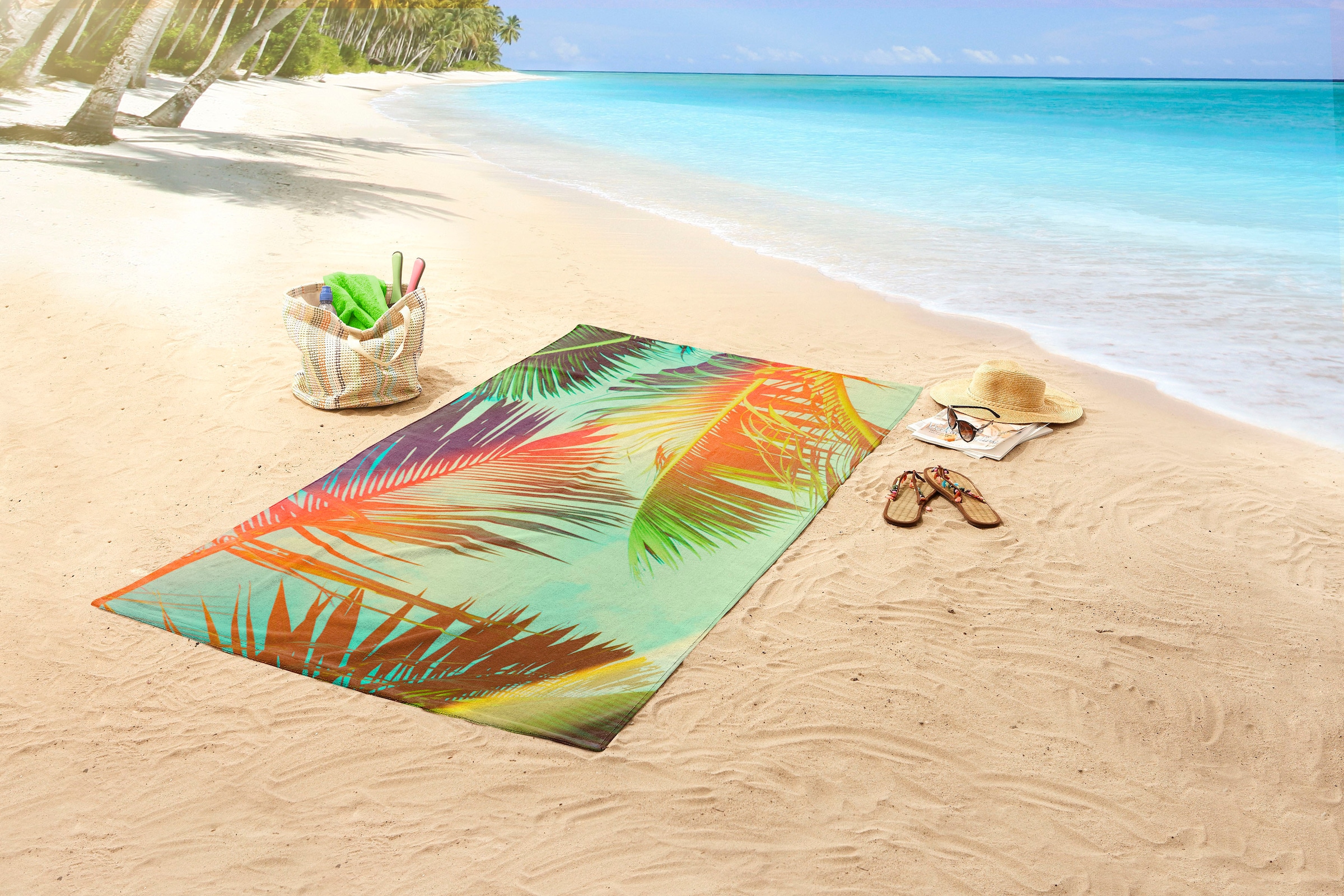 good morning Strandtuch »Palms«, (1 St., Strandtuch 100 x 180 cm), Mikrofaser, 100x180, Schnelltrocknend, Sommer, Strand, Erwachsene