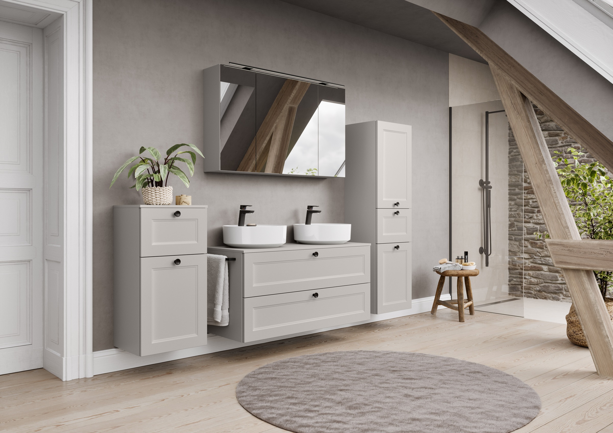 nobilia® Badmöbel-Set »Cascada« Set, inkl.  2 Aufsatzwaschbecken und Spiegelschrank mit Beleuchtung, 6 Stk. tlg.