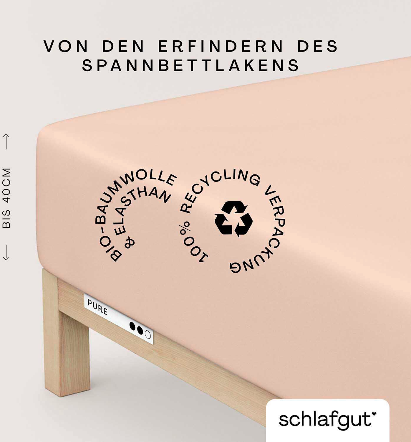 Schlafgut Spannbettlaken "PURE BOXSPRING Bio-Baumwolle mit Elasthan, 170 g/m², Bettlaken" PREMIUM Boxspringbett Laken bis 40 cm Höhe, dehnbar blickdicht, straff