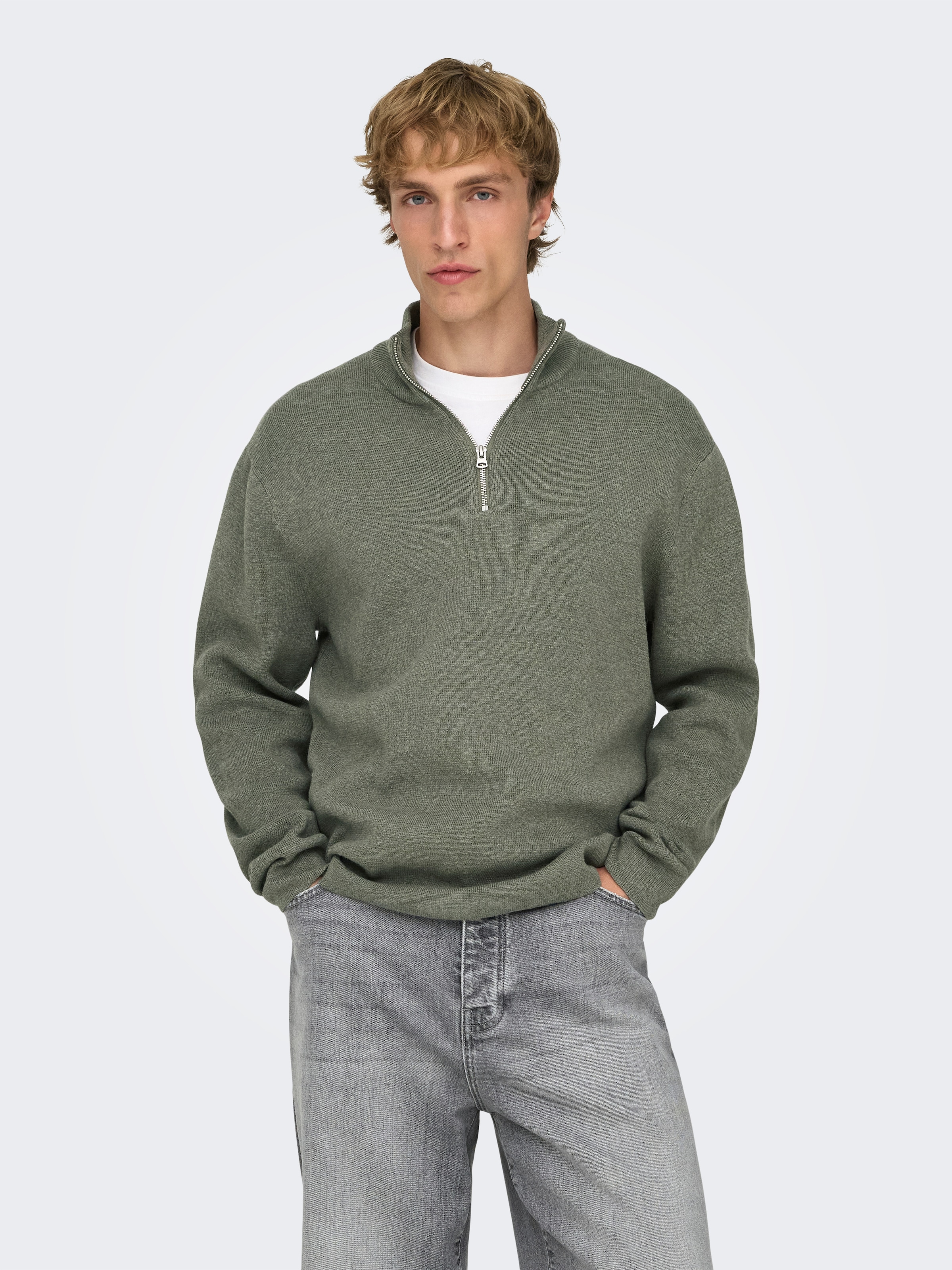 ONLY & SONS Troyer "ONSTING LIFE REG HALF ZIP KNIT NOOS" Baumwolle, regular fit