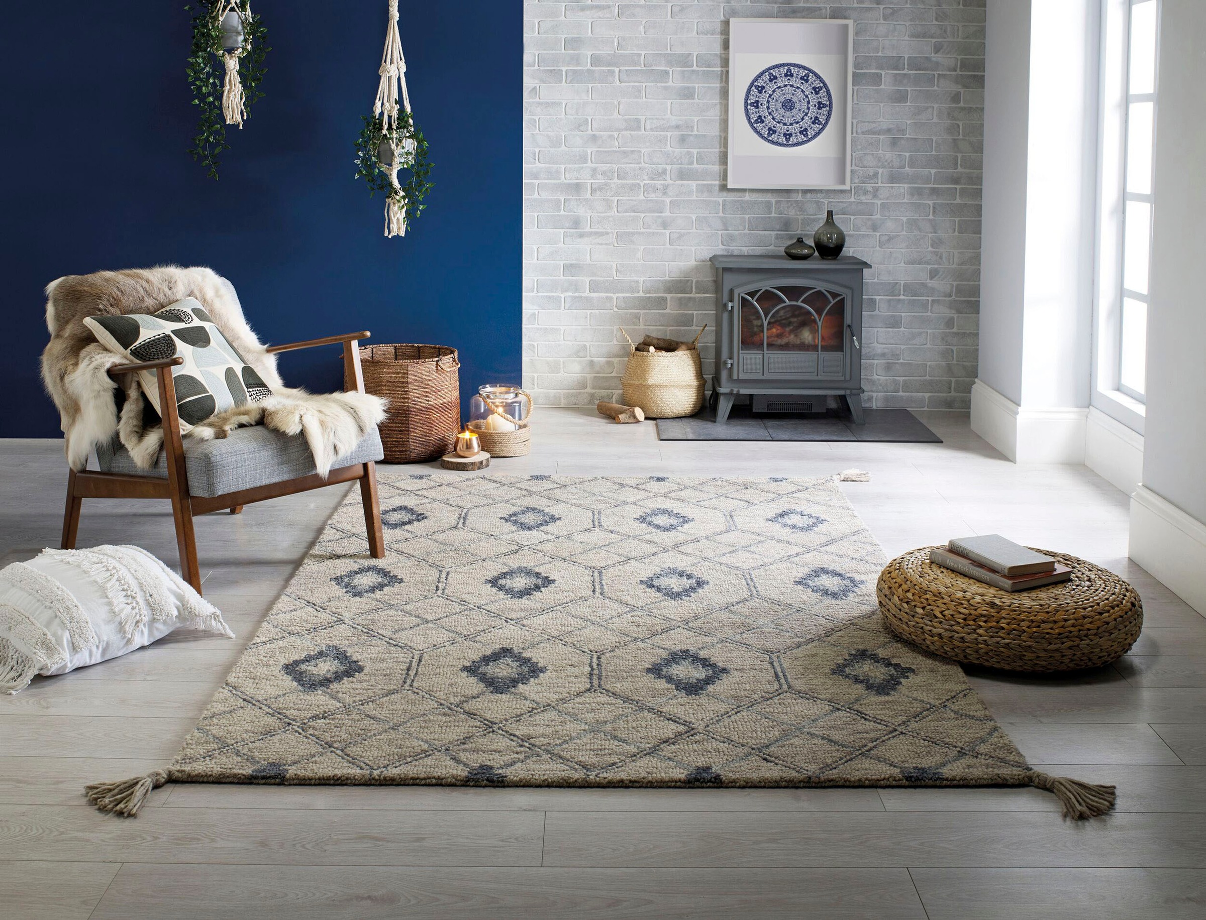 FLAIR RUGS Wollteppich "Diego aus 100% Wolle, mit Quasten" rechteckig 40 mm günstig online kaufen