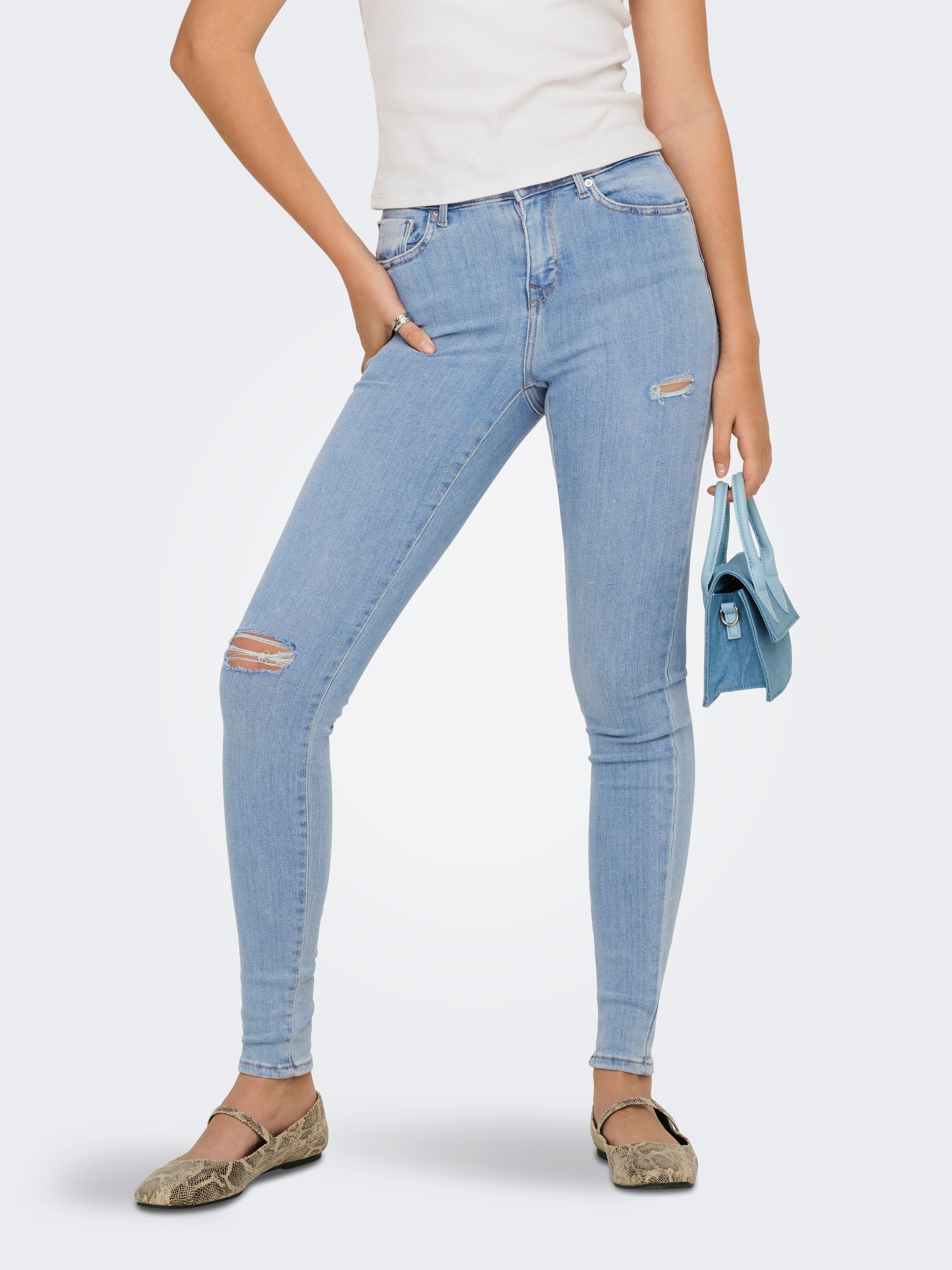 ONLY Skinny-fit-Jeans "ONLPOWER MW PUSH UP DES DNM" Baumwollmischung, Regular Waist