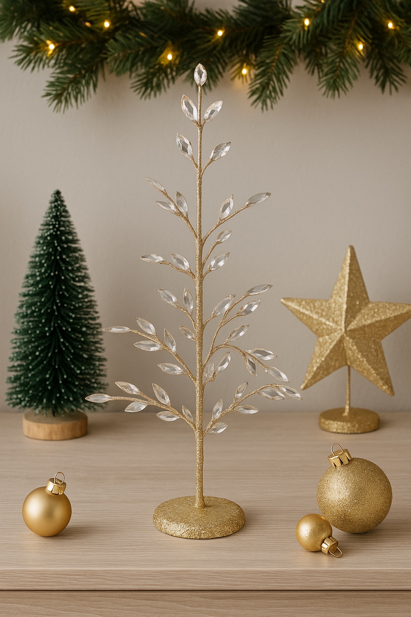 Kunstbaum I.GE.A. "Dekobaum mit Acryl-Steinchen", champagner, B:25cm H:51cm L:25cm, Metall, Kunstpflanzen, und Glimmer Weihnachtsbaum Christbaum Weihnachtsdeko 2