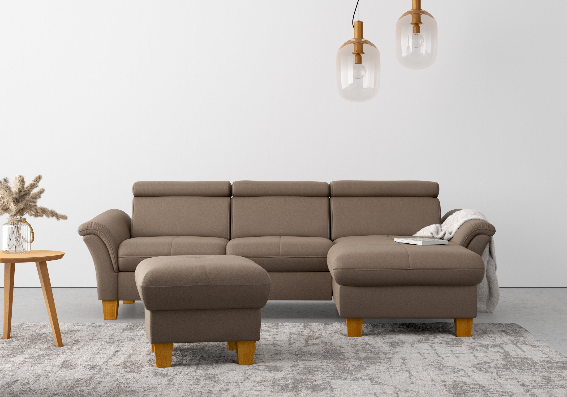 OTTO home Ecksofa "Lindgren L-Form" wahlweise mit Bett mit klappbaren Rollen, Kasten und Kopfverstellung