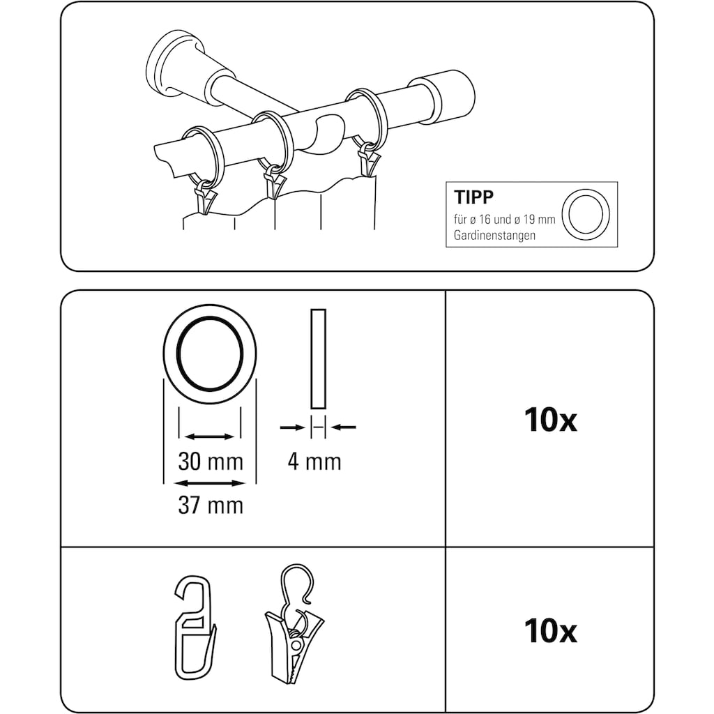 GARDINIA Gardinenring »Gardinenringe Ally«, (Set, 10 St.)