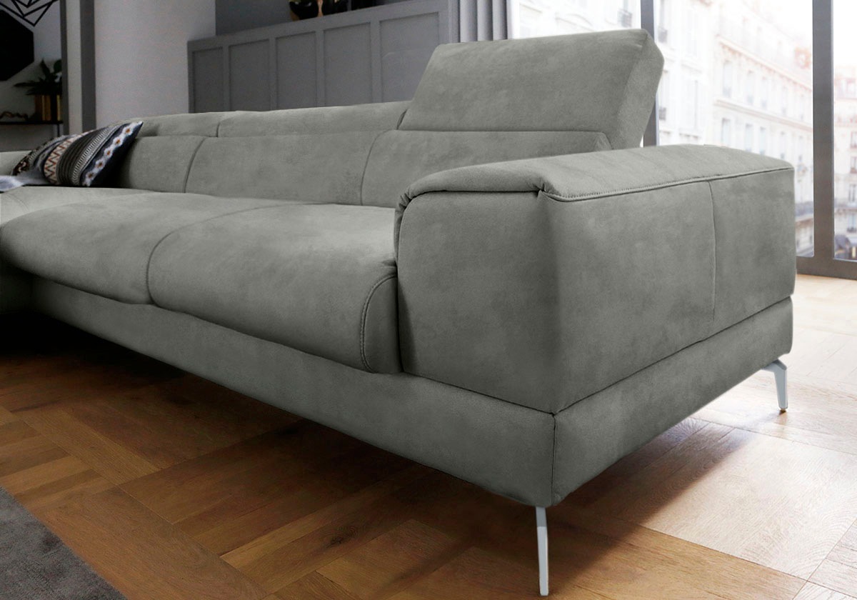 Ecksofa W.SCHILLIG "piedroo, Designsofa mit tollem Sitzkomfort, bequem und elegant, L-Form", grau (grau s37), B:343cm H:70cm T:193cm, Stoff S37 (100% Polyester): Luxus-Microfaser in Lederoptik, Sofas, Ecksofa, Kopfteilverstellung, wahlweise mit Sitztiefen 6