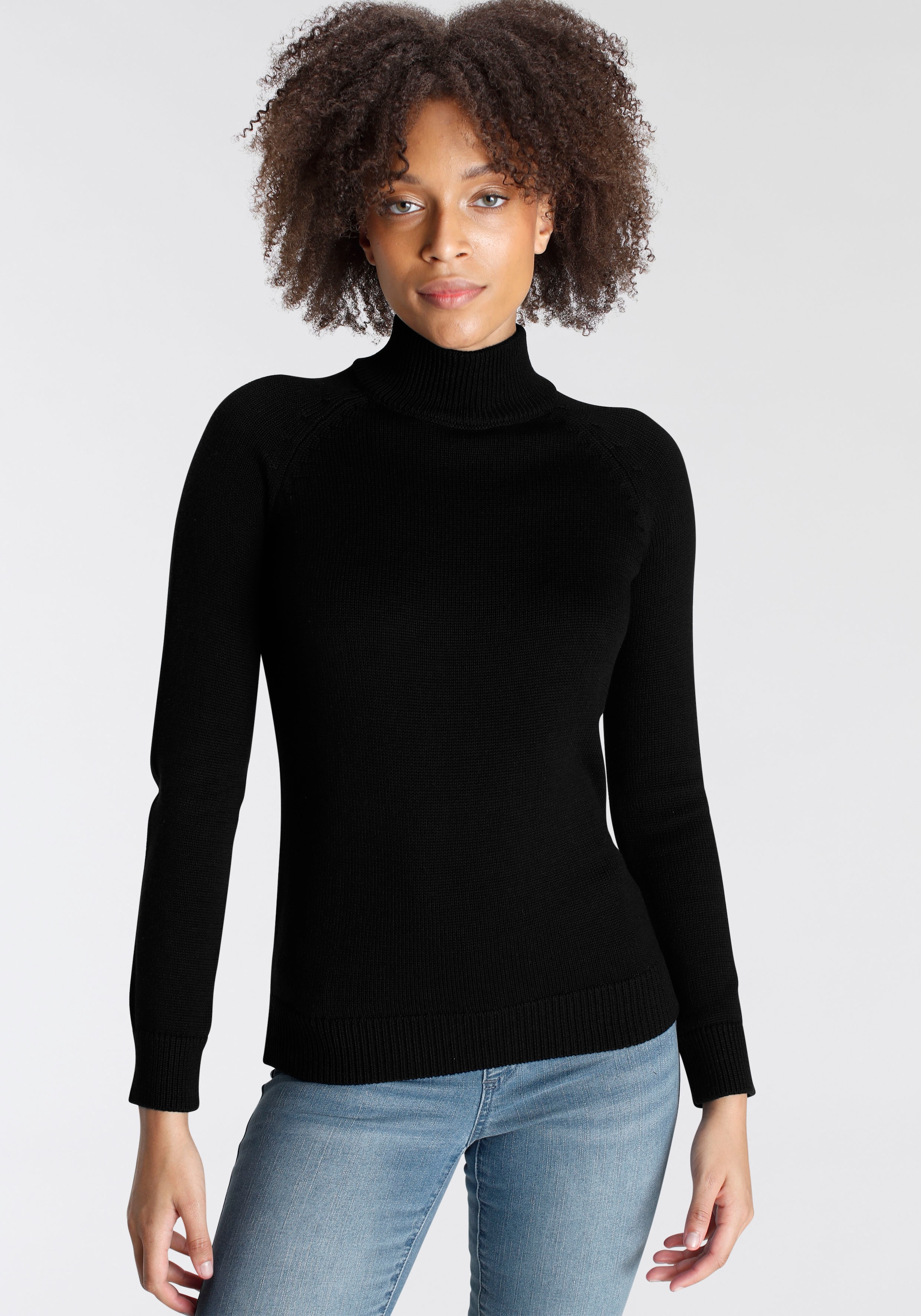 Arizona Strickpullover "Rolli unifarbend", mit grobem Strickmuster und Roll günstig online kaufen
