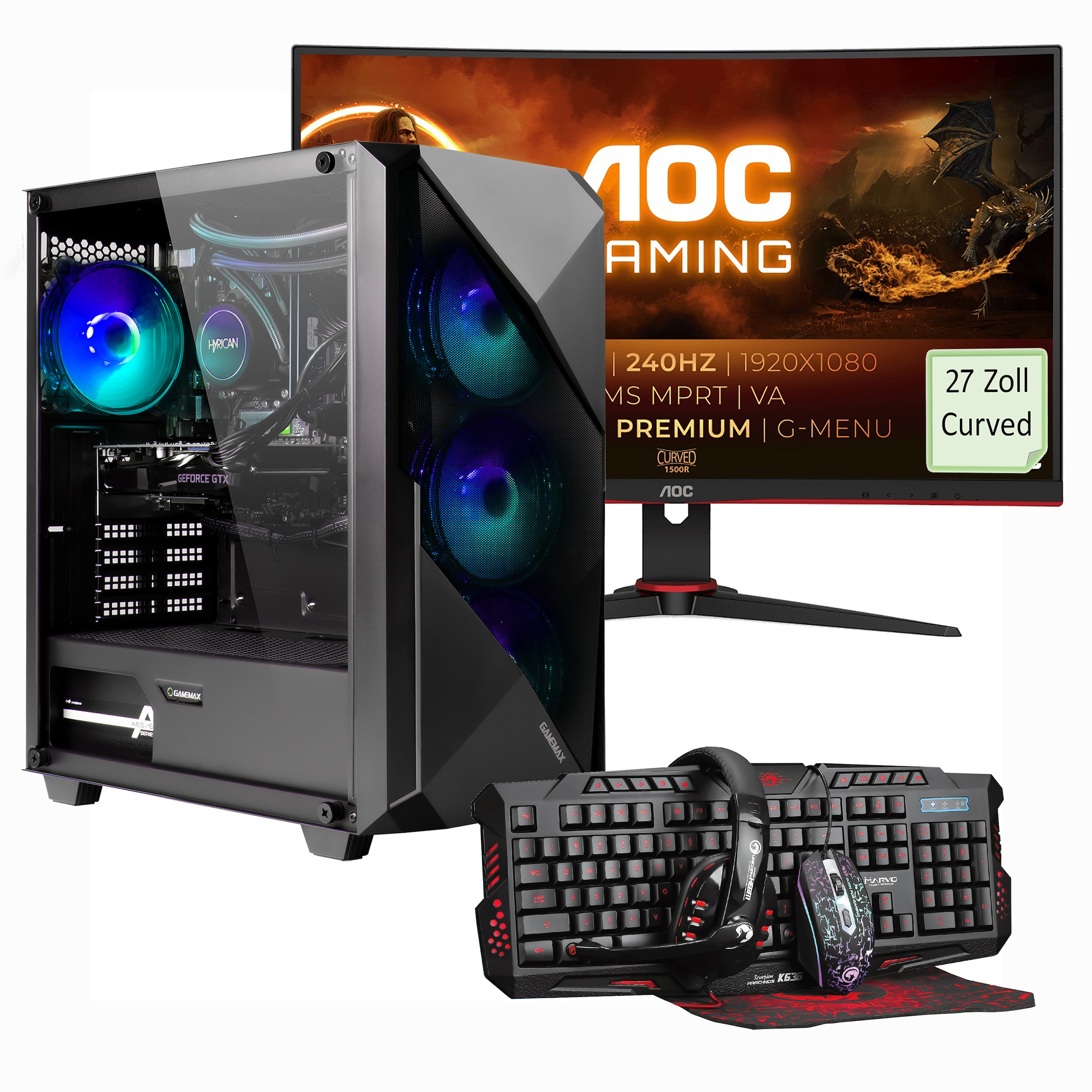 Hyrican Gaming-PC-Komplettsystem »Striker SET02466«, Windows 11, inklusive Curved Monitor AOC C27G2ZE/BK