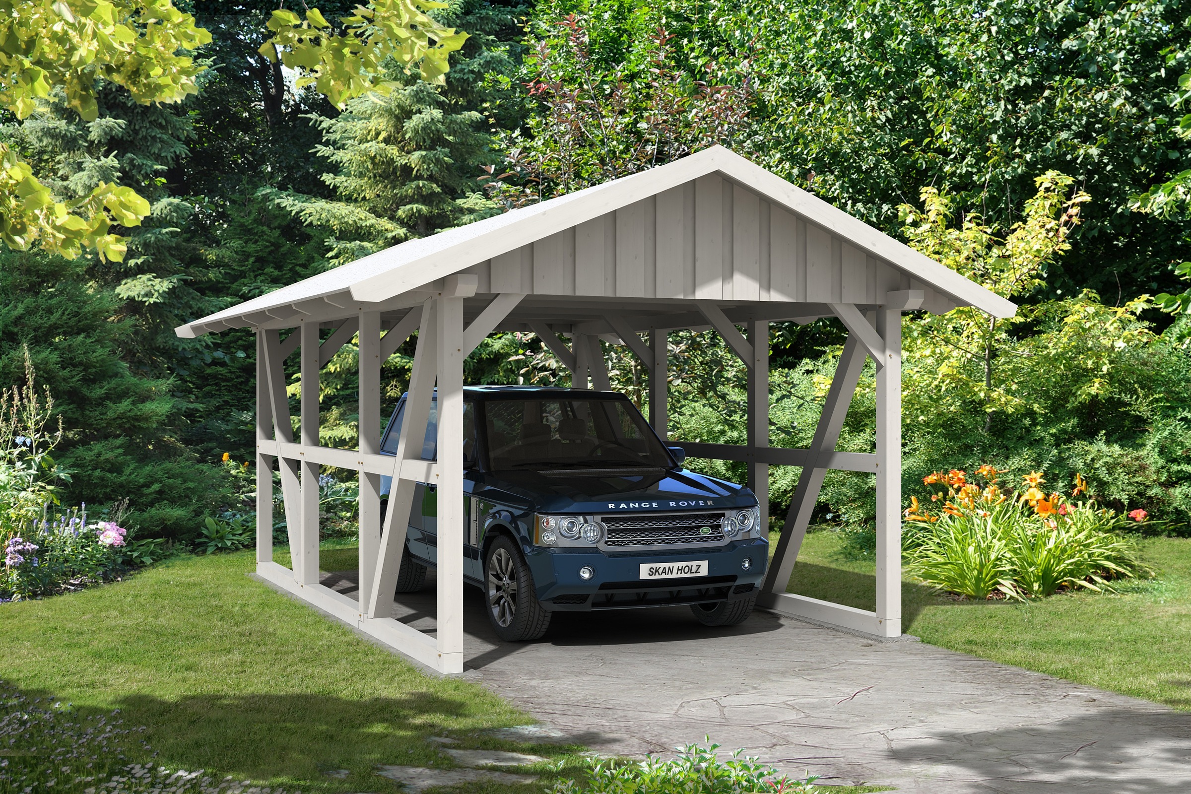 Skanholz Einzelcarport »Schwarzwald«, 300 cm, Weiß, mit Dachschalung