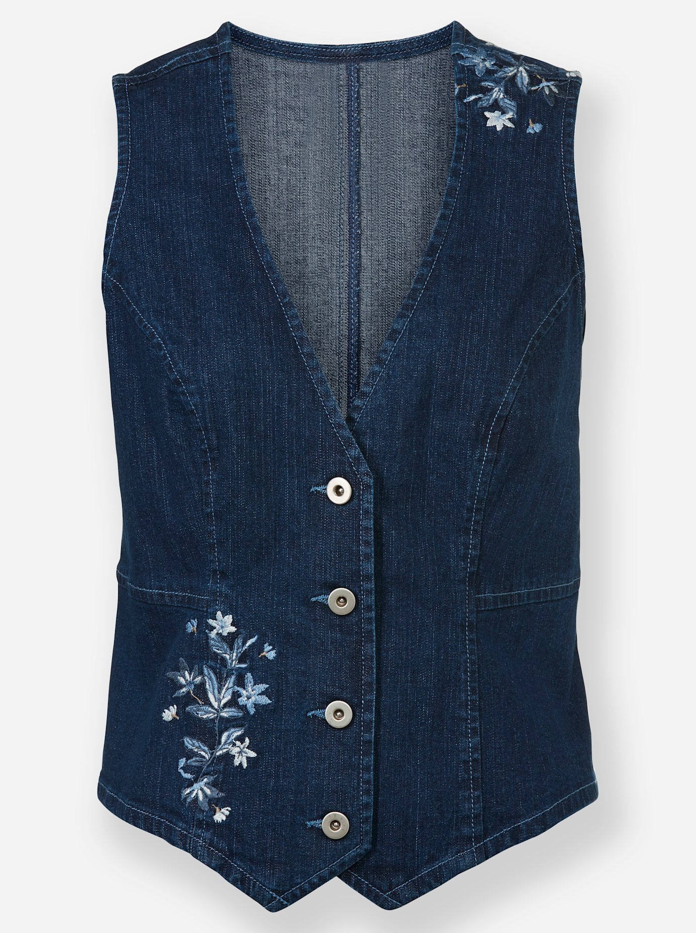 Jeansweste INSPIRATIONEN, Damen, Gr. 44, blau (blau, stone, washed), 99% Baumwolle, 1% Elasthan, unifarben, Westen 3