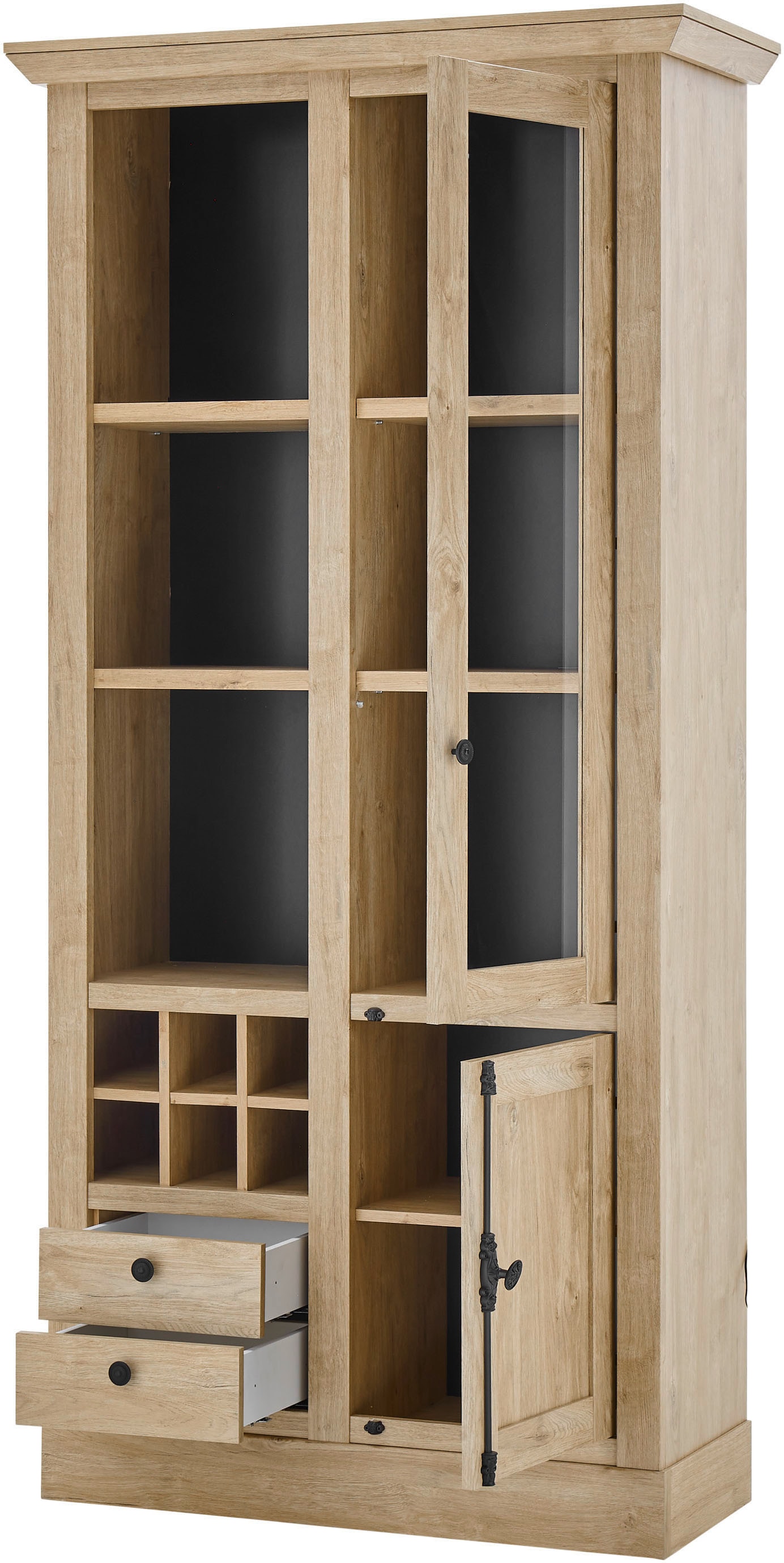 Home affaire Vitrine »Cornwall, Hochschrank im Landhausstil, Glasvitrine, Eiche Dekor«, (1 St.), Metallgriffe, 105 cm breit, viel Stauraum, in zwei Größen verfügbar