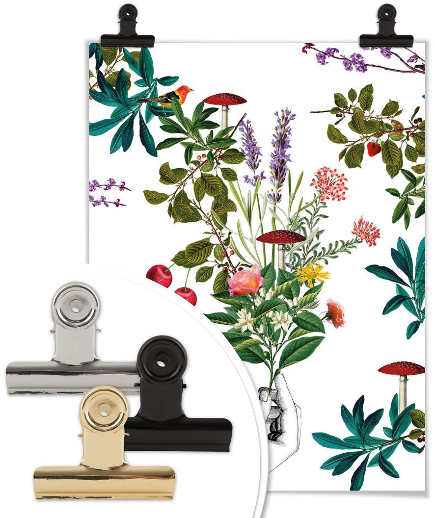 Wall-Art Poster »Botanical Weiß Blumenstrauß«, Schriftzug, (1 St.), Poster ohne Bilderrahmen