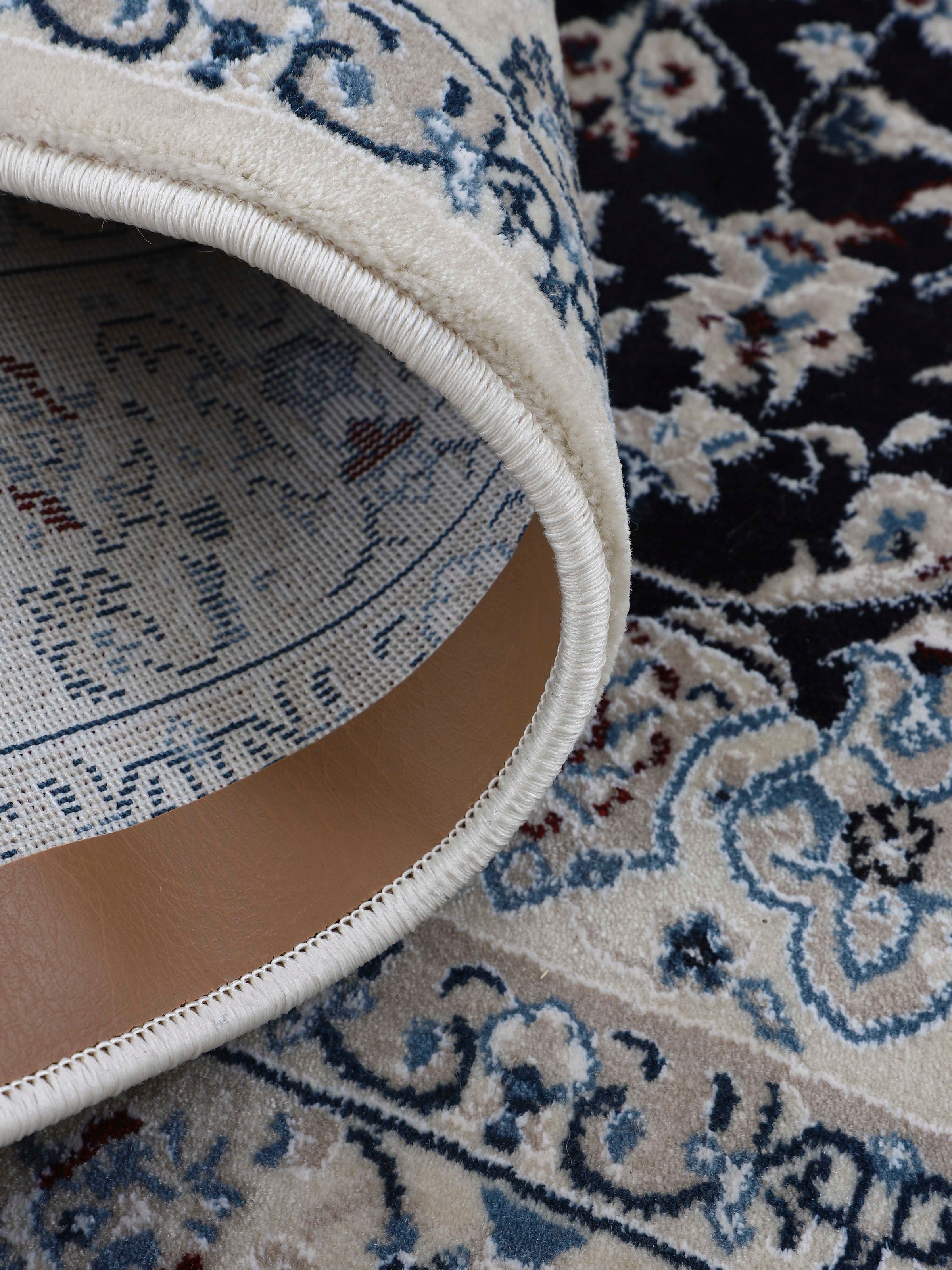 Teppich CARPETFINE "Nain Diane, auch als Läufer", blau, B:240cm H:8mm L:340cm, Polyester, Polypropylen, Teppiche, Teppich, Kurzflor mit Fransen, Vintage Orient Look, Wohnzimmer 3