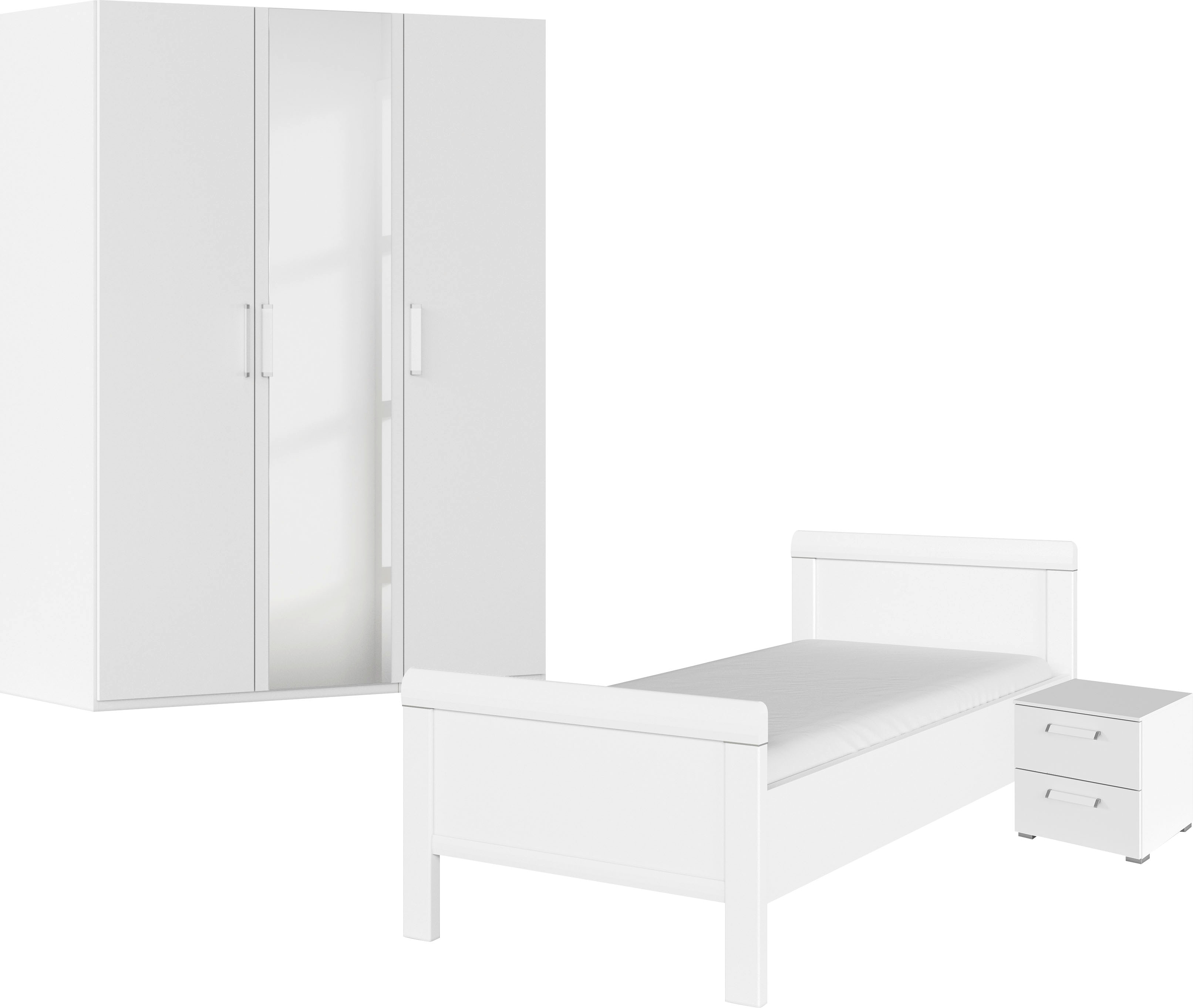 rauch Schlafzimmer-Set "Komplettschlafzimmer Schlafzimmer EVELYN" Set, inkl. SOFT-CLOSE-FUNKTION, 3 Stk. tlg. Schrank und Bett in 2 Breiten, Nachttisch 2 Schubladen MADE IN GERMANY