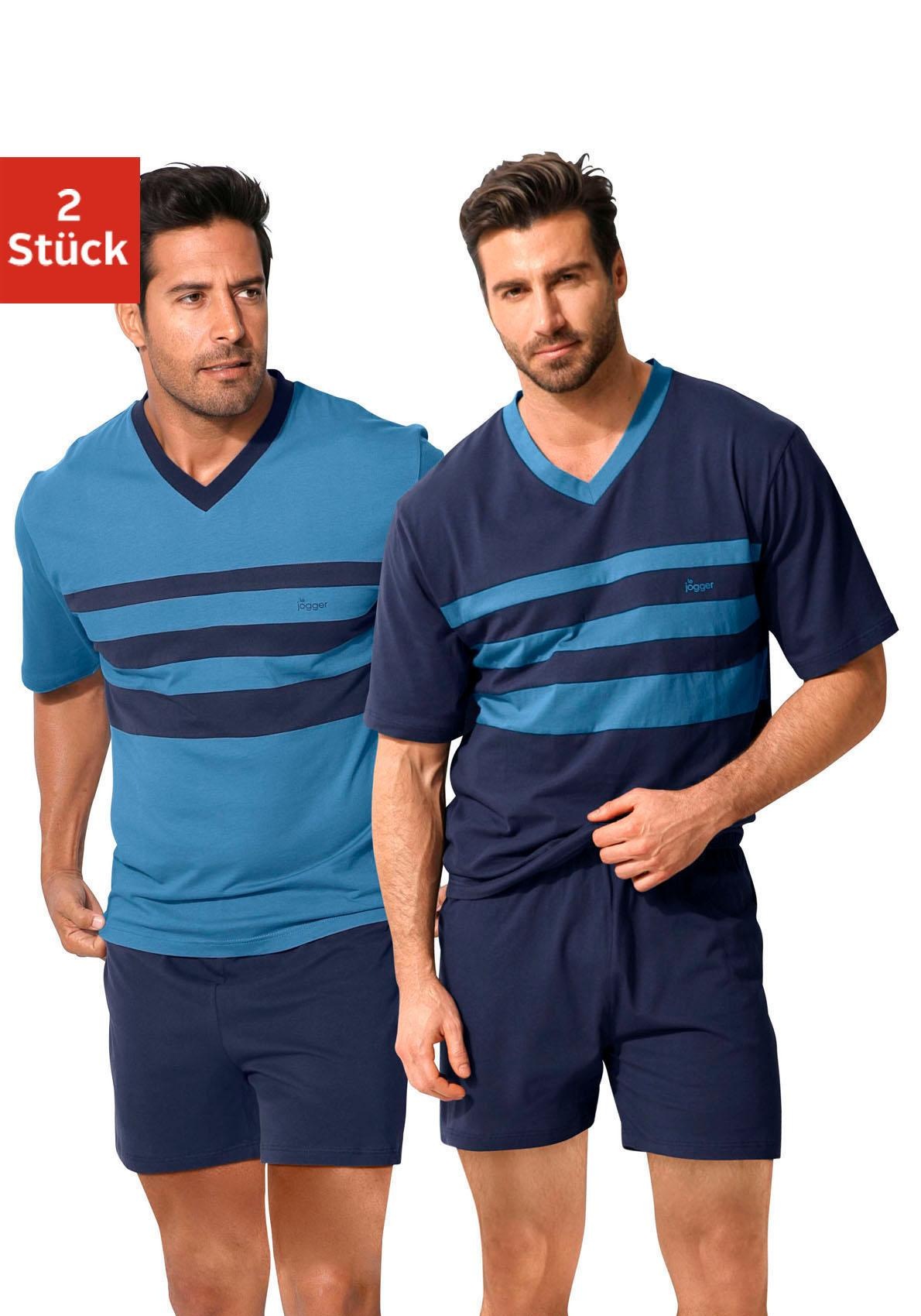le jogger Pyjama Packung, 2 Stück, 4 tlg. Schlafanzug mit kontrastfarbigen günstig online kaufen