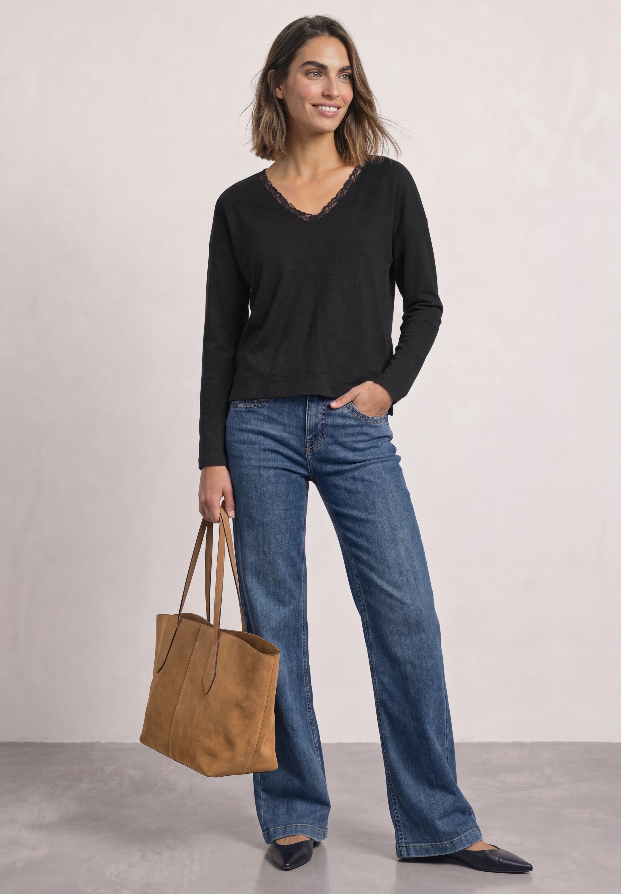 STREET ONE Langarmshirt aus softem Materialmix