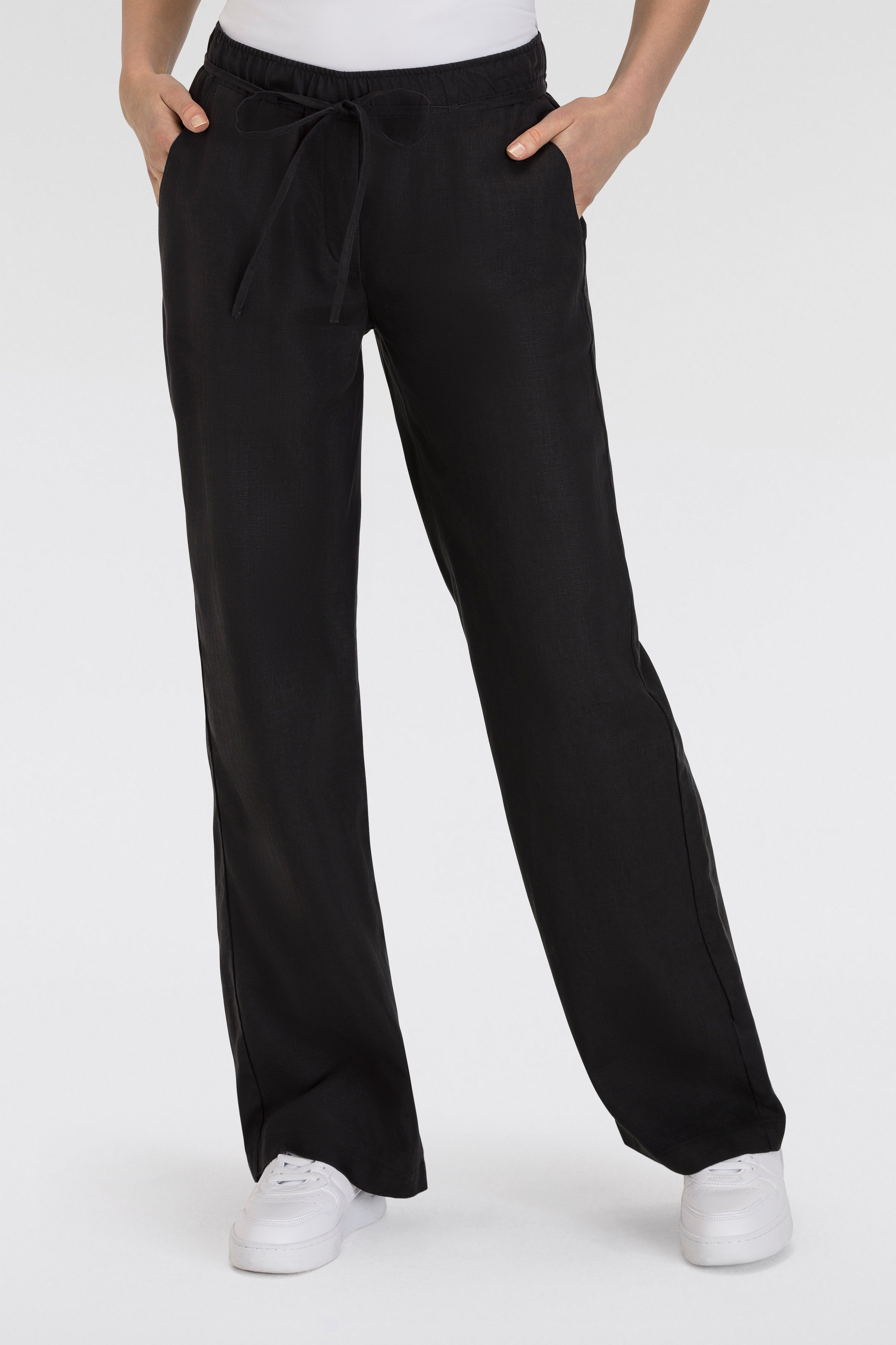 MAC Leinenhose "CHIARA BELT", Sommerhose Wide Fit, mit geradem, weitem Bein günstig online kaufen