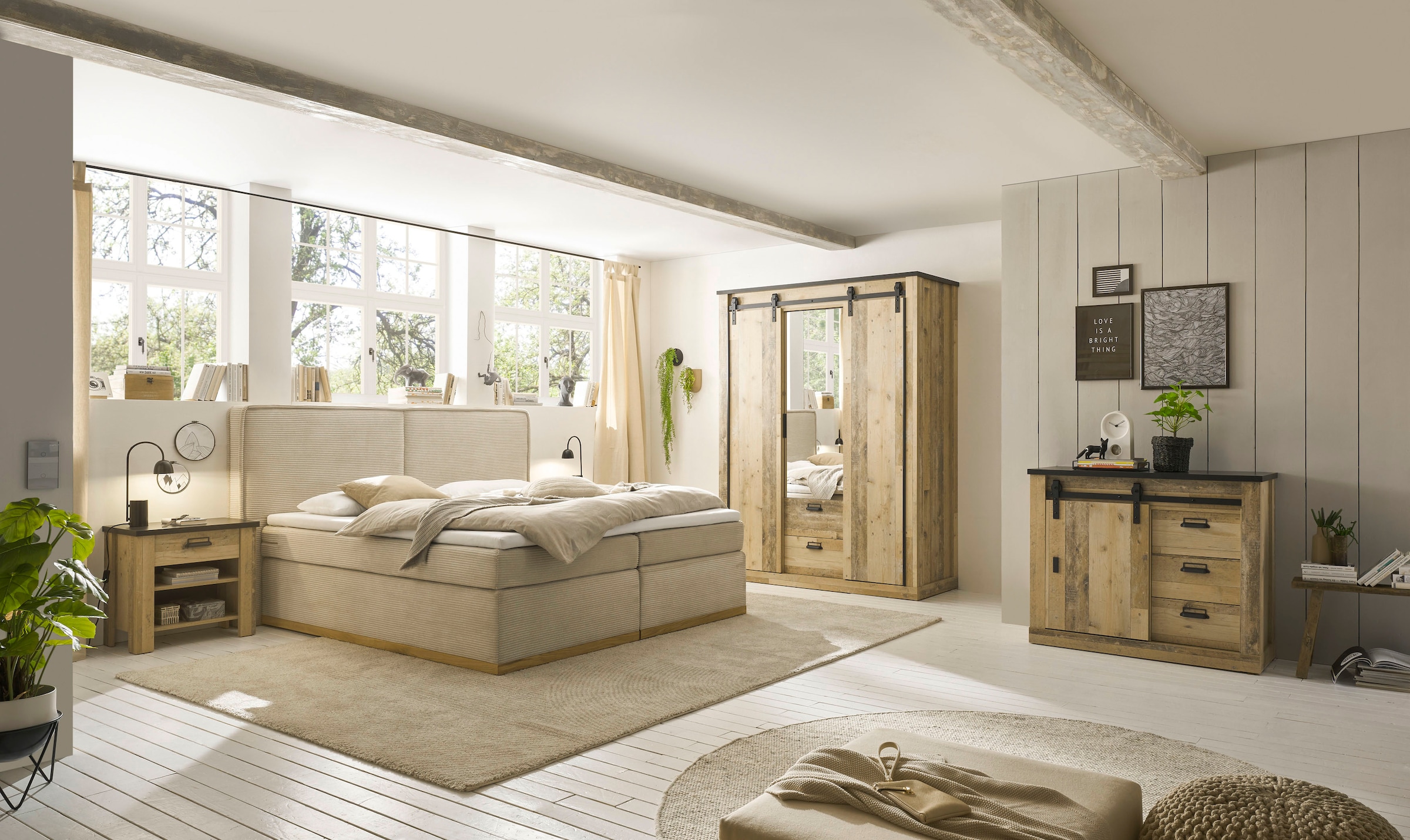 Home affaire Boxspringbett »SHERWOOD Hotelbett, Polsterbett«, Hochwertiger Cord,weiche Velours-Struktur, mit Topper, Eiche