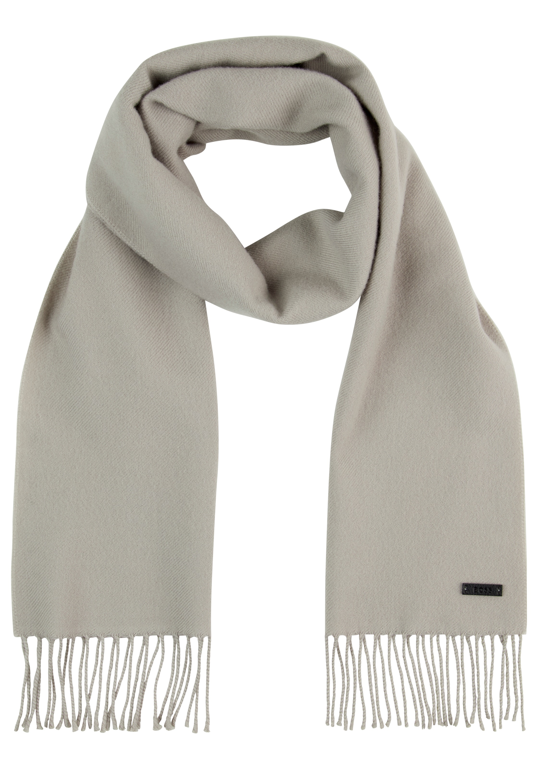 BOSS Wollschal "Naster 35*180", mit gedrehten Fransen 100% Wolle Lederlabel günstig online kaufen