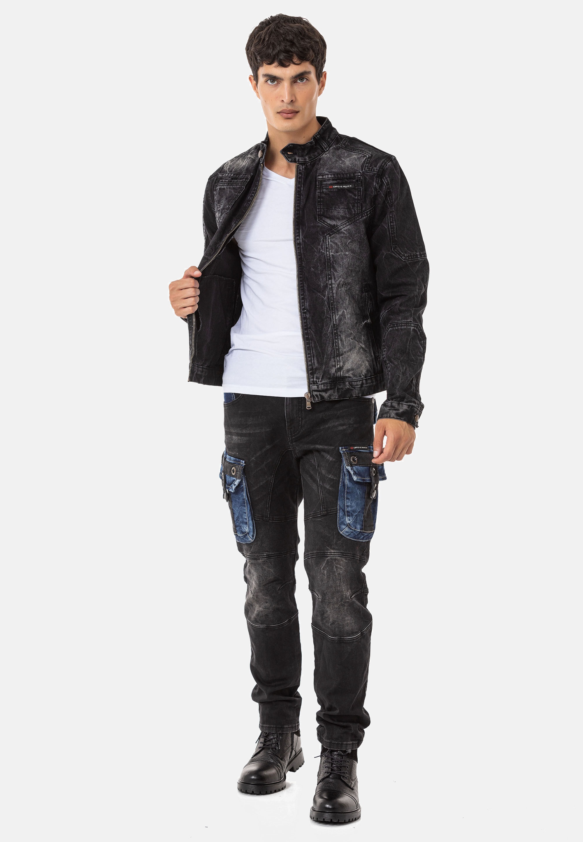 Cipo & Baxx Bikerjacke »CJ299« ohne Kapuze Cooler Used-Look für einen authentischen Vintage-Stil