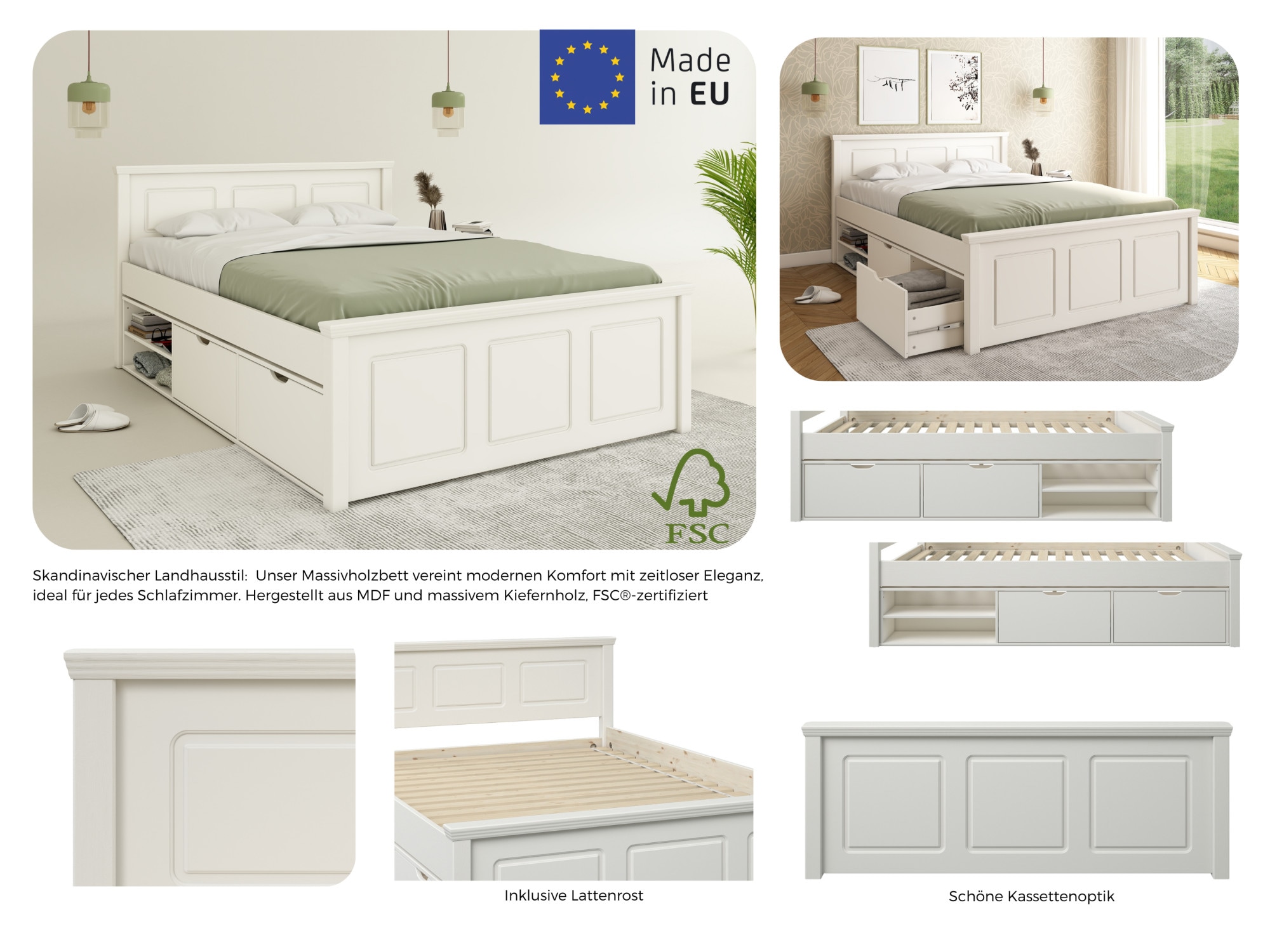 OTTO home Stauraumbett »Svea« B/T/H: 150/211/93 cm,  inklusive Lattenrost, Bettschubkasten, FSC® zertifiziert