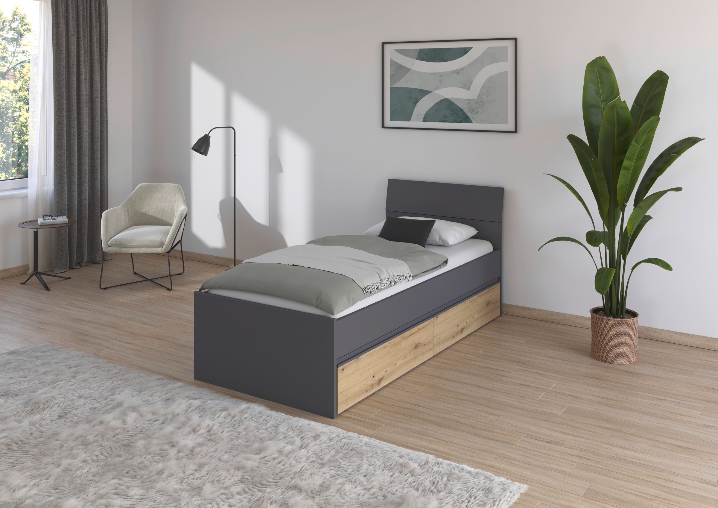 Thumbnail - rauch Stauraumbett "Doppelbett Einzelbett Bett für kleine Räume Stauraum JOEL" Liegefläche 90x200 oder 140x200 cm, prakt...