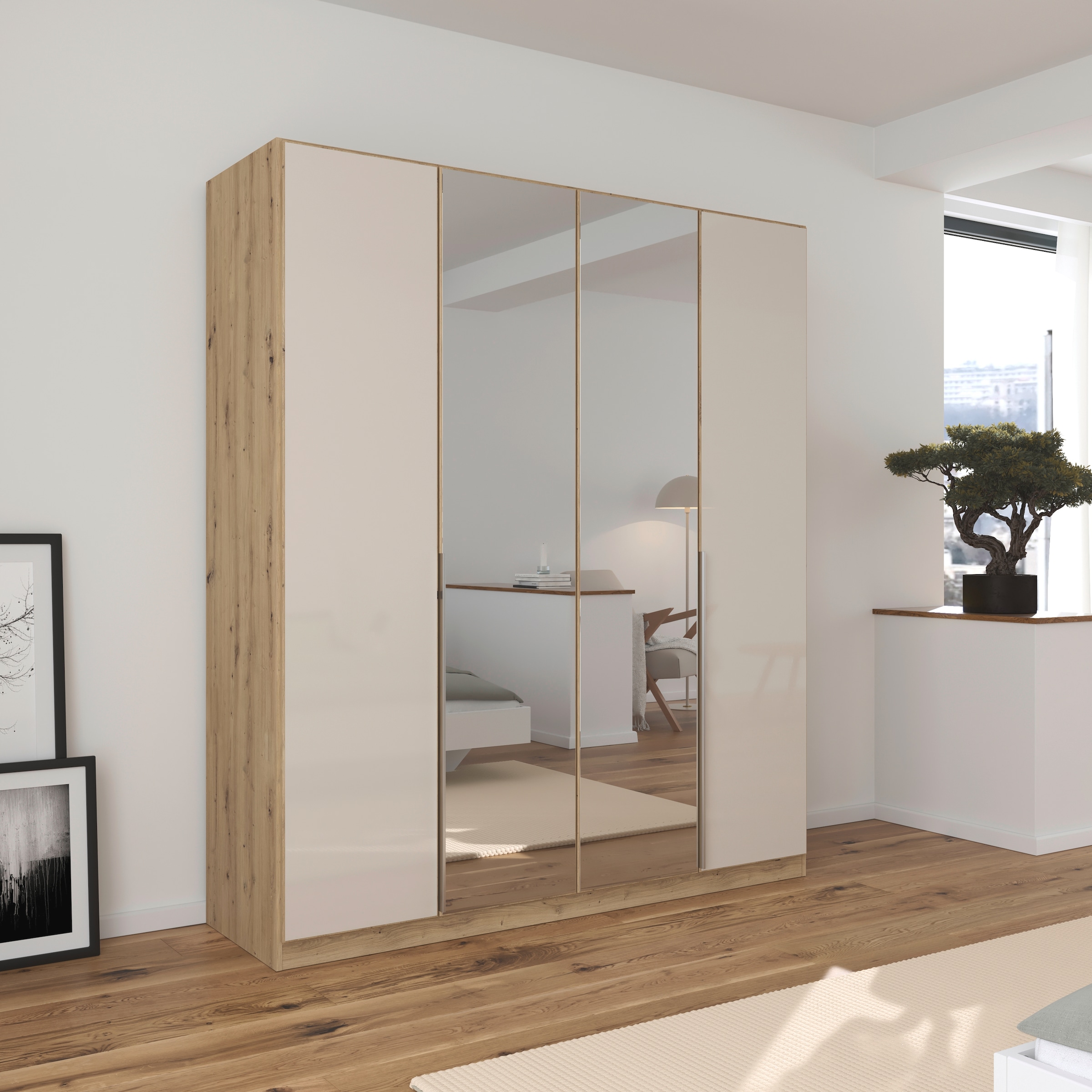 rauch Drehtürenschrank »Kleiderschrank Kleiderschränke Schrank Garderobe AGORDO mit Glasfront«, (in zwei Griff-Farben, Breiten 91-360 cm), durchdachte Innenausstattung, in 7 Breiten und 2 Höhen MADE IN GERMANY
